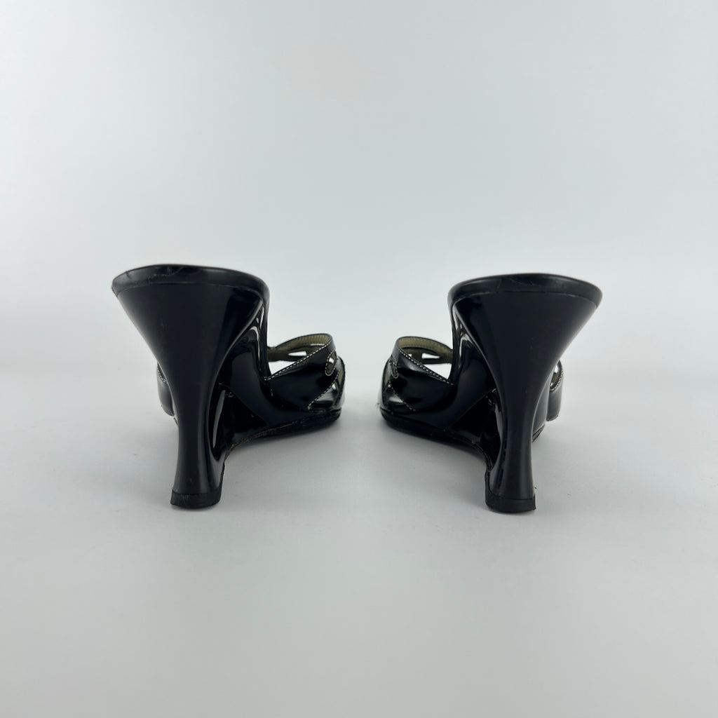 Cole Haan | Black Patent Leather Sculptural Wedge Slide Heel (6 , 36)