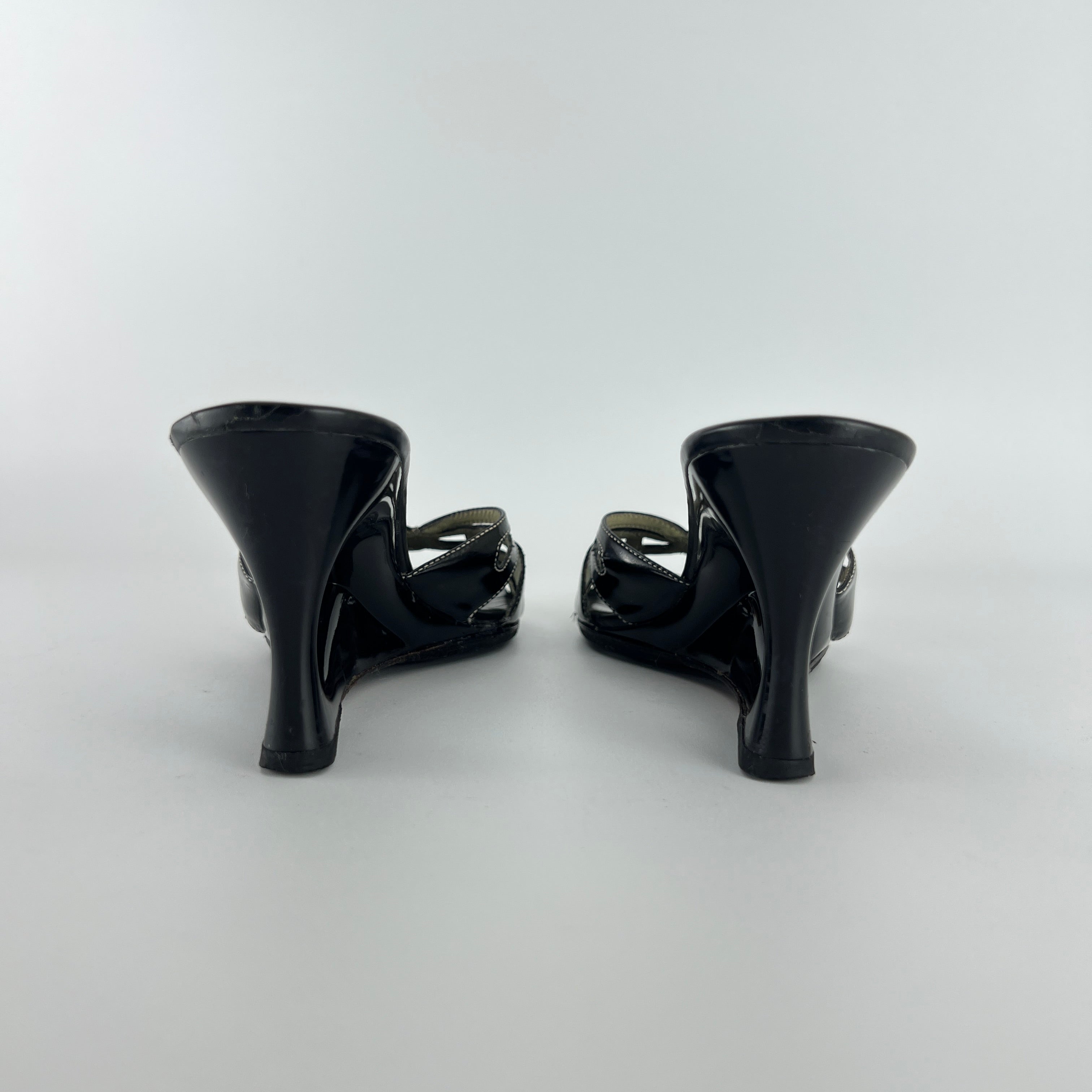 Cole Haan | Black Patent Leather Sculptural Wedge Slide Heel (6 , 36)