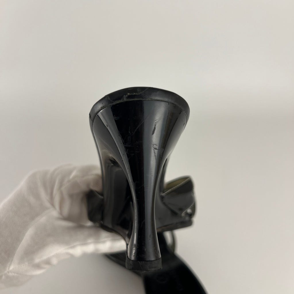 Cole Haan | Black Patent Leather Sculptural Wedge Slide Heel (6 , 36)