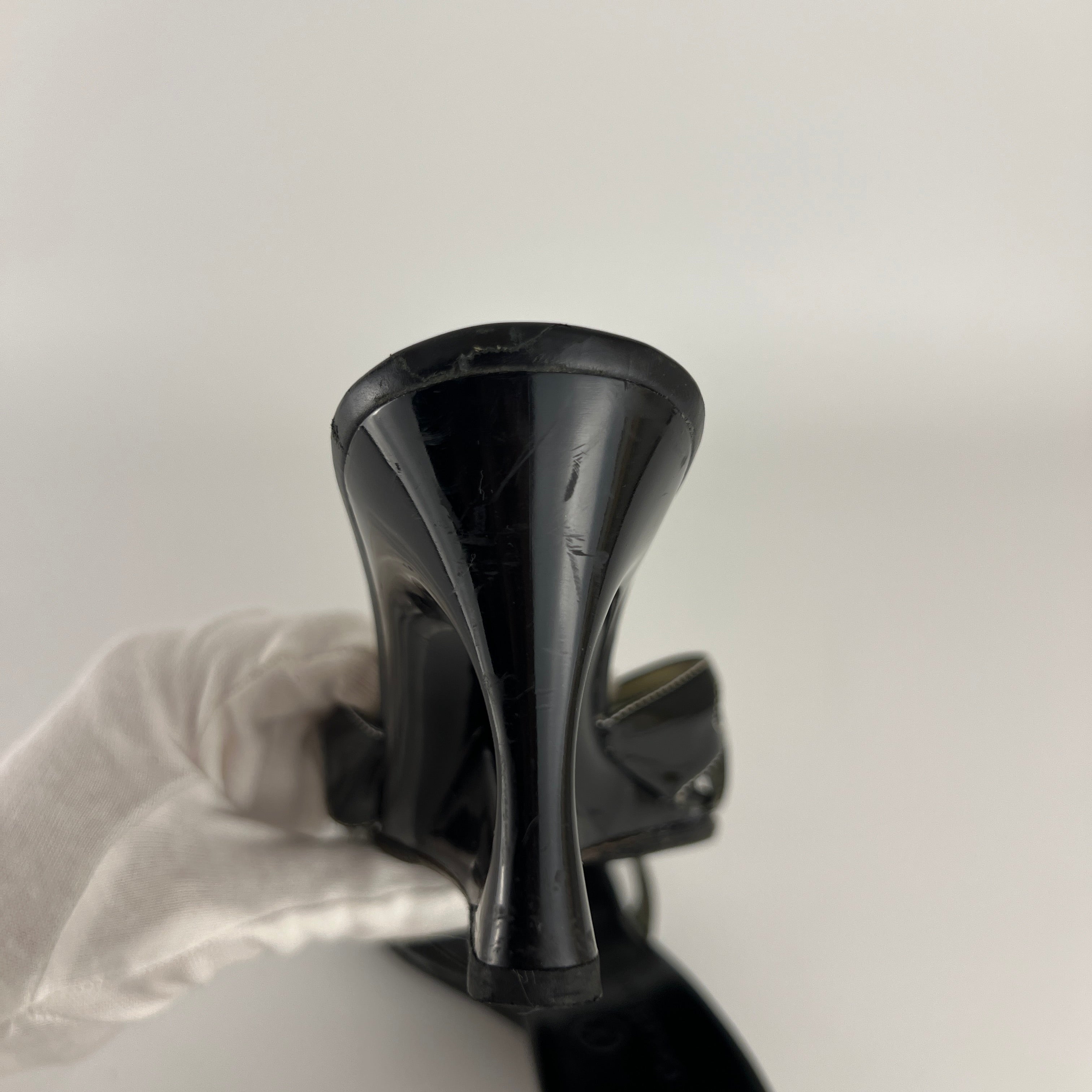 Cole Haan | Black Patent Leather Sculptural Wedge Slide Heel (6 , 36)