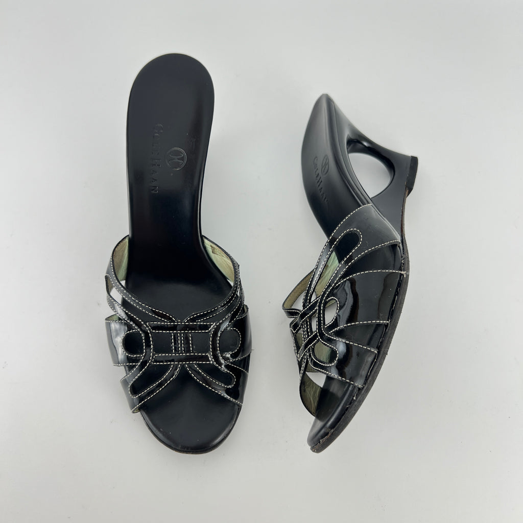Cole Haan | Black Patent Leather Sculptural Wedge Slide Heel (6 , 36)