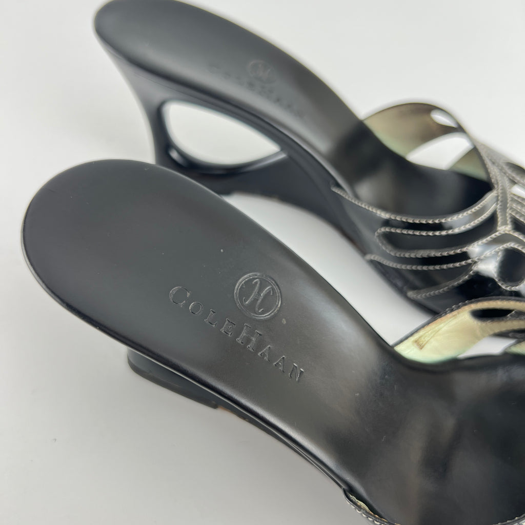 Cole Haan | Black Patent Leather Sculptural Wedge Slide Heel (6 , 36)