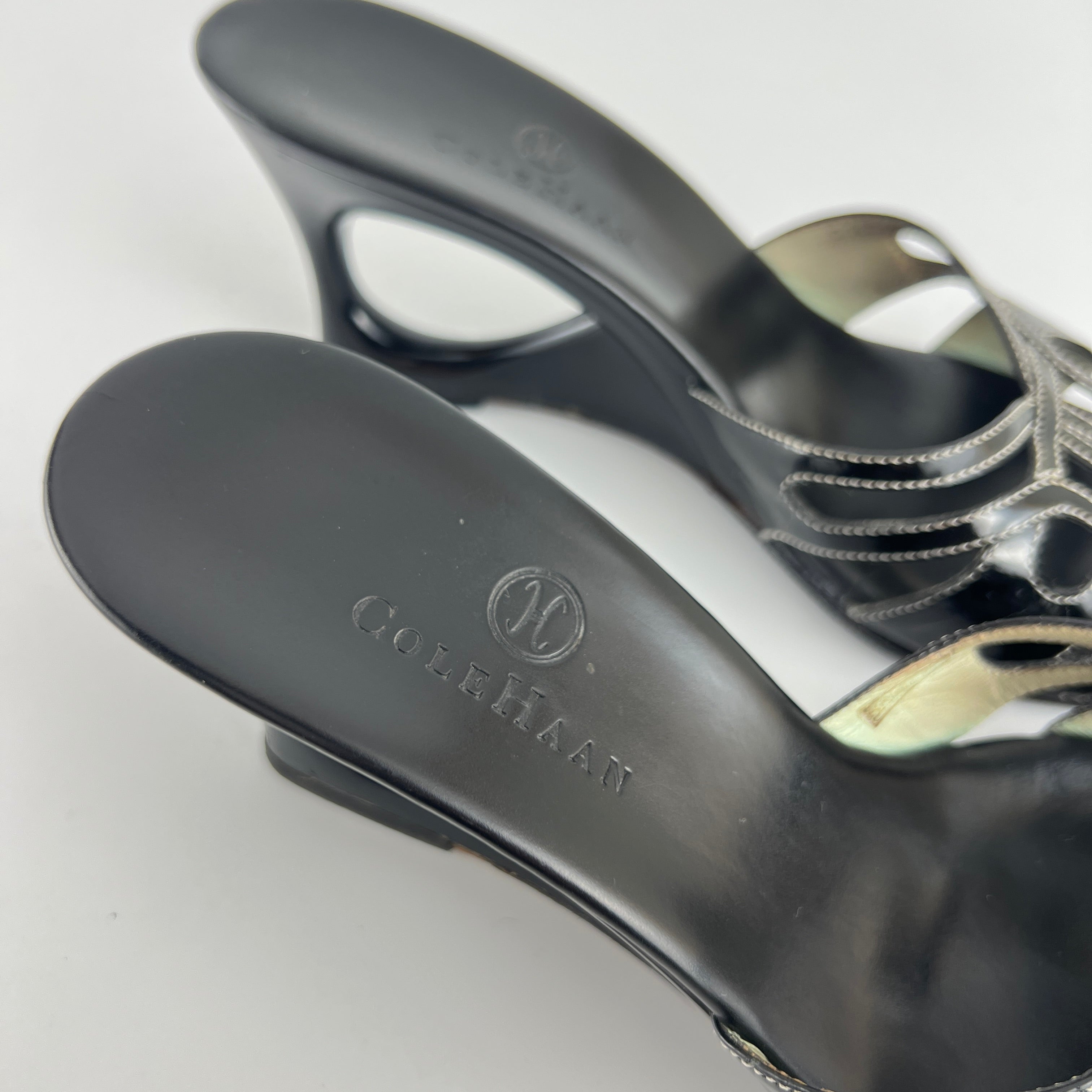 Cole Haan | Black Patent Leather Sculptural Wedge Slide Heel (6 , 36)