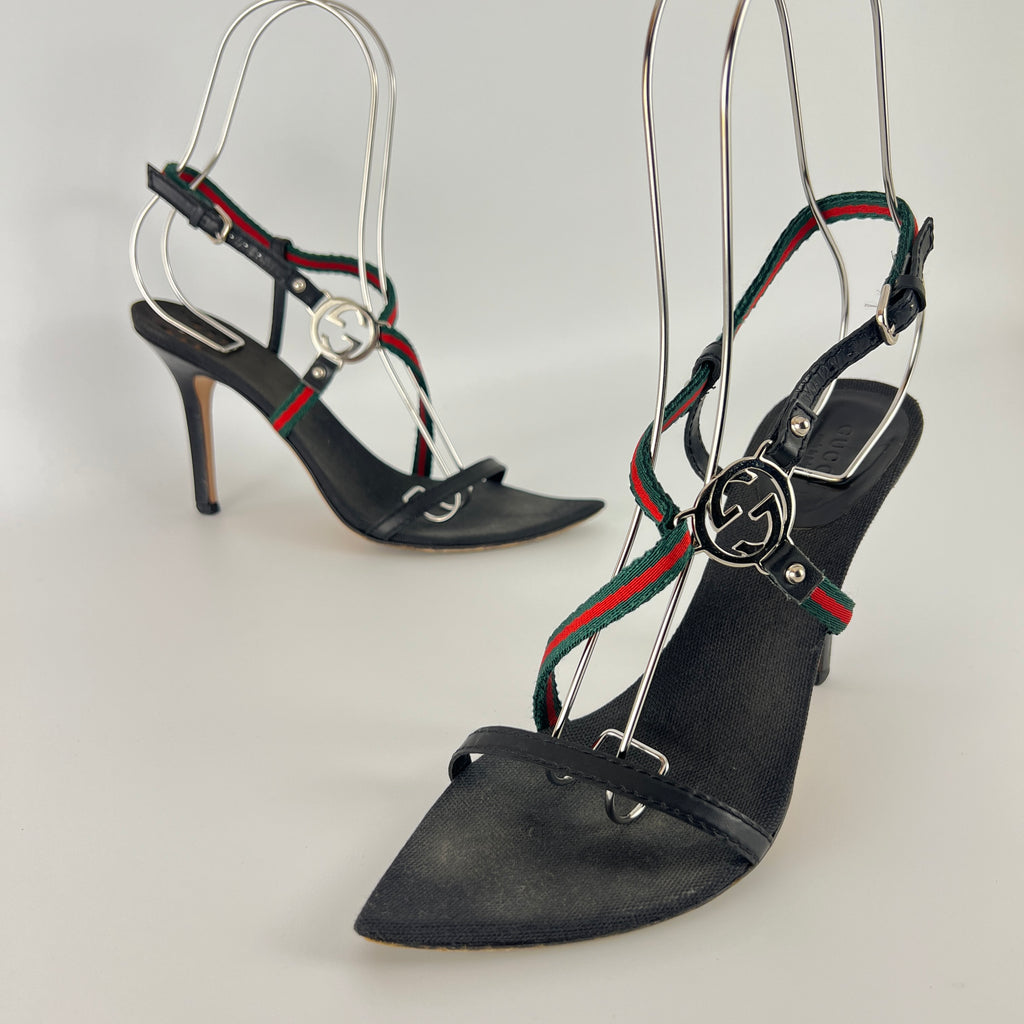 Gucci | Vintage Tom Ford Era Strappy Sandals GG Logo Stilettos Heels (36.5)