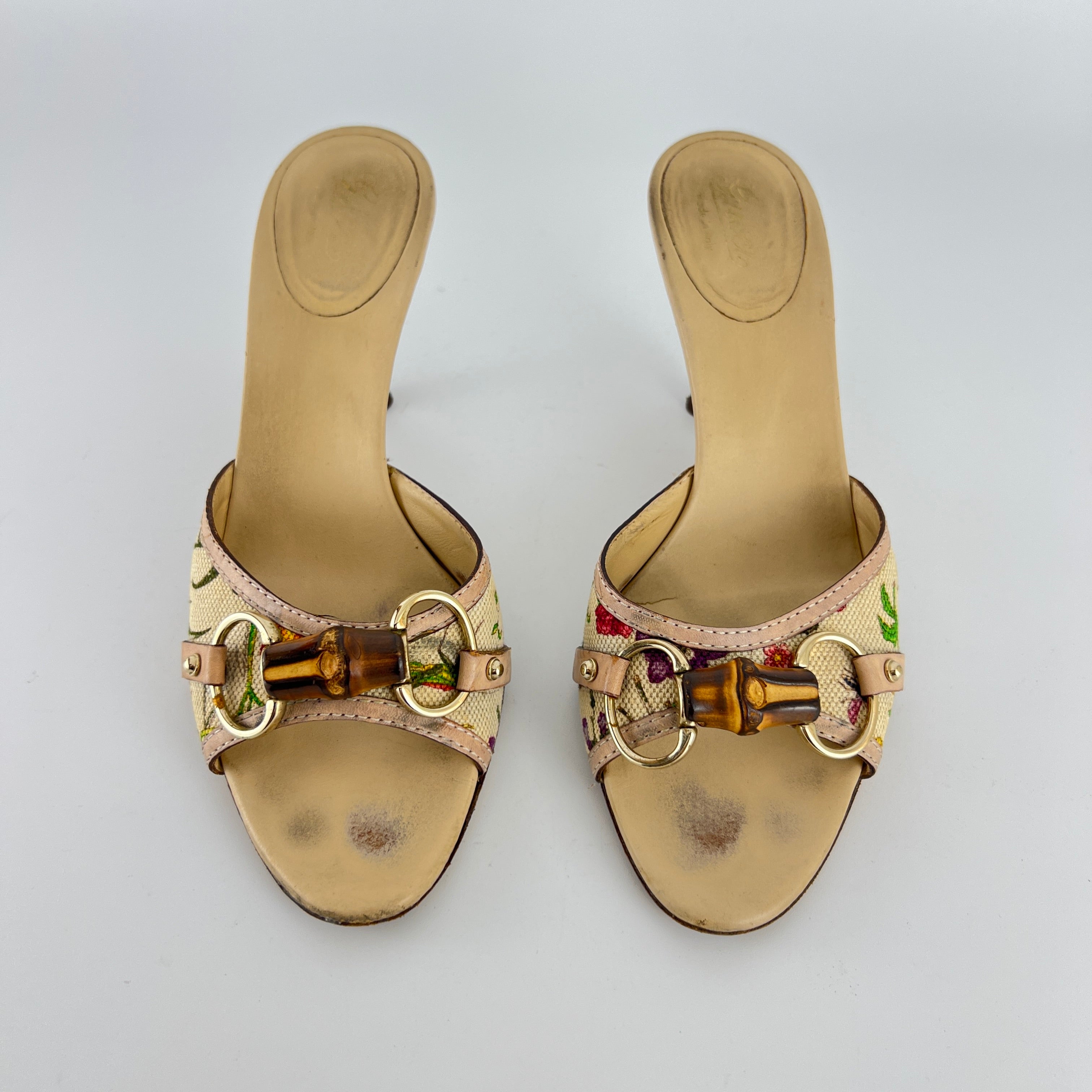 Gucci | Vintage Tom Ford Era Floral Bamboo Horse Bit Canvas Slide Mules Rare (36.5C)