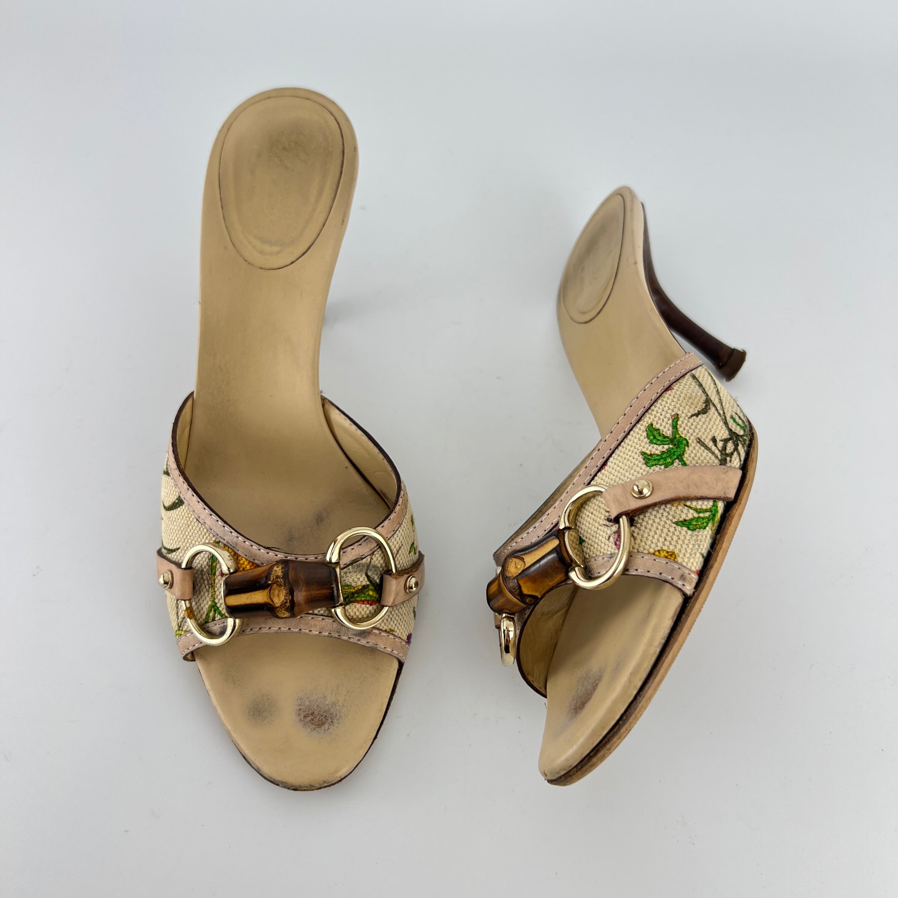 Gucci | Vintage Tom Ford Era Floral Bamboo Horse Bit Canvas Slide Mules Rare (36.5C)
