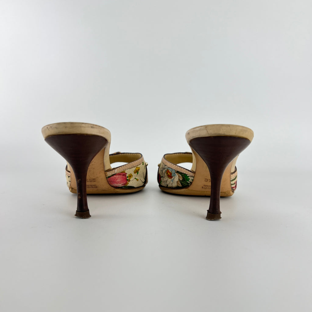 Gucci | Vintage Tom Ford Era Floral Bamboo Horse Bit Canvas Slide Mules Rare (36.5C)