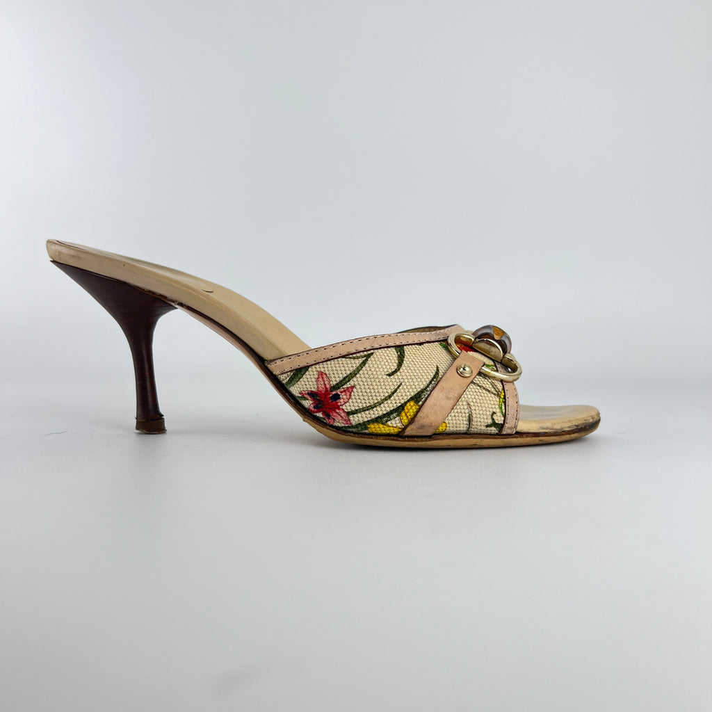 Gucci | Vintage Tom Ford Era Floral Bamboo Horse Bit Canvas Slide Mules Rare (36.5C)