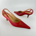 Max Mara | Red Leather Cut-Out Pointed Toe Kitten Heel Pumps (37)