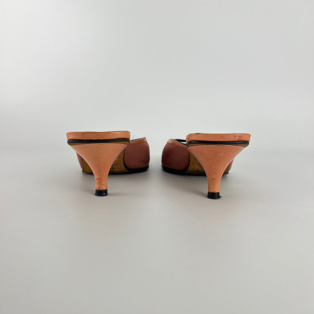 Fendi | Vintage Dusty Pink Satin Leather Trim Kitten Heel Slide Mules (36)