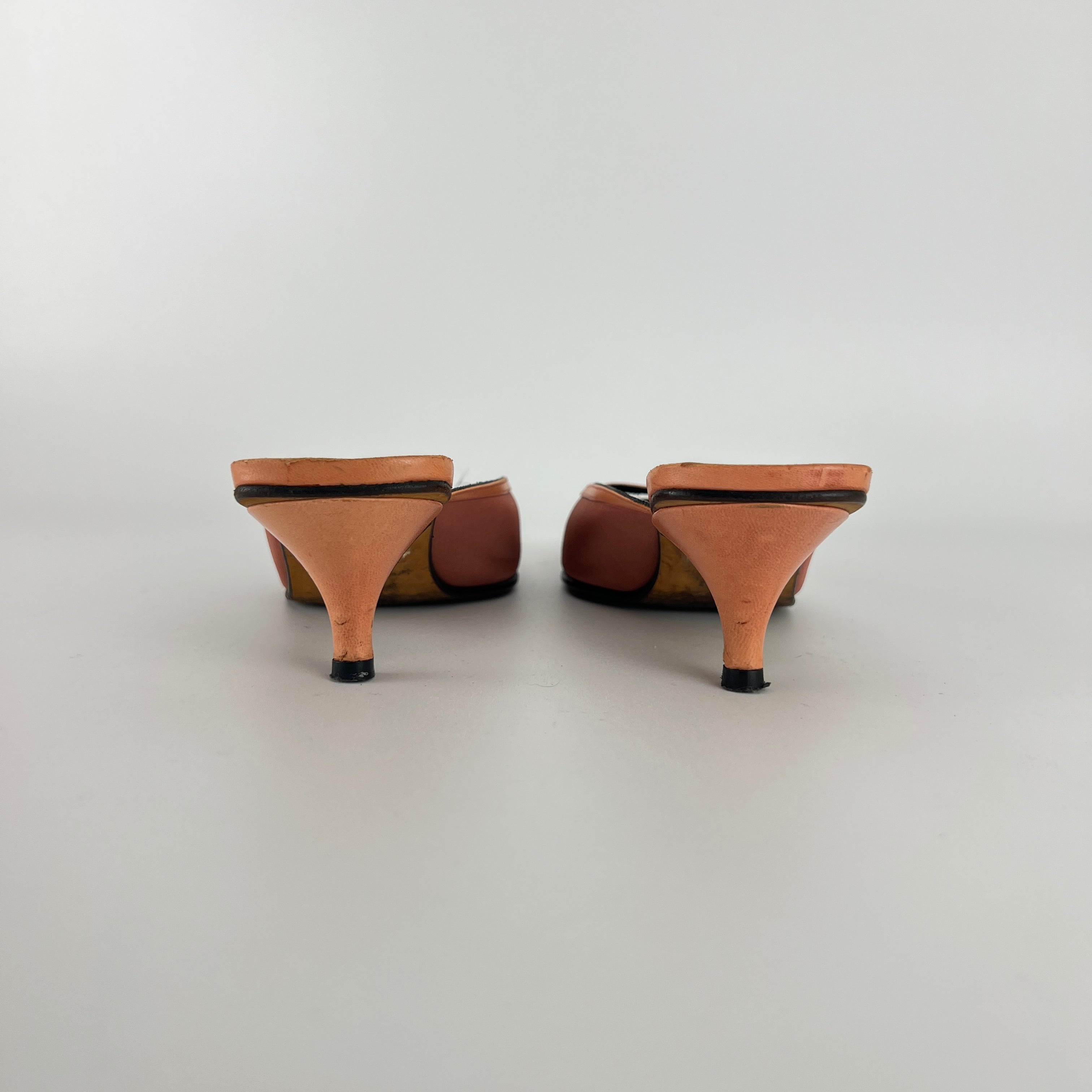 Fendi | Vintage Dusty Pink Satin Leather Trim Kitten Heel Slide Mules (36)