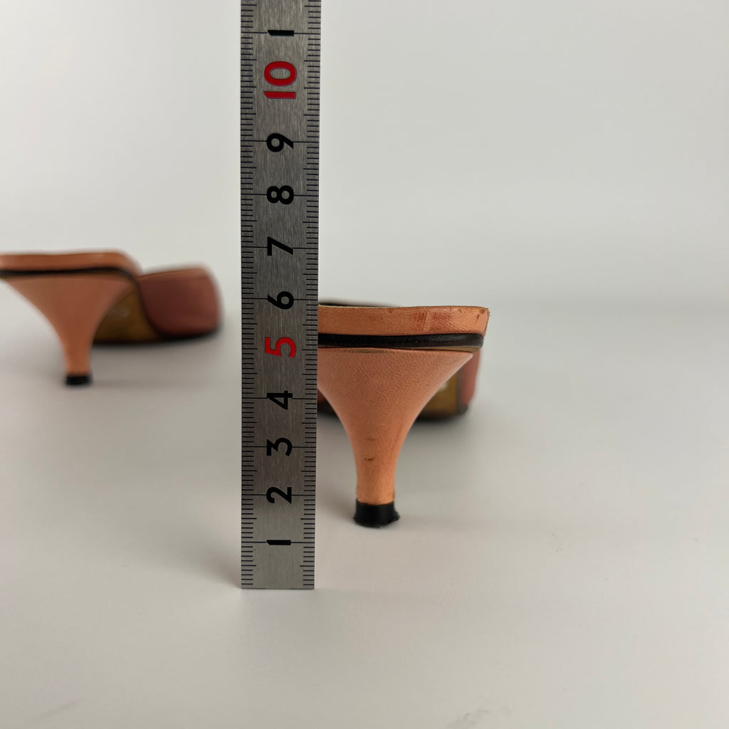 Fendi | Vintage Dusty Pink Satin Leather Trim Kitten Heel Slide Mules (36)