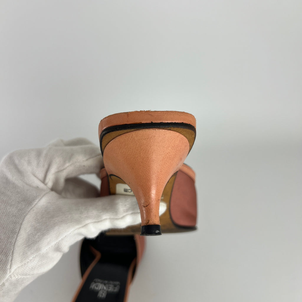 Fendi | Vintage Dusty Pink Satin Leather Trim Kitten Heel Slide Mules (36)