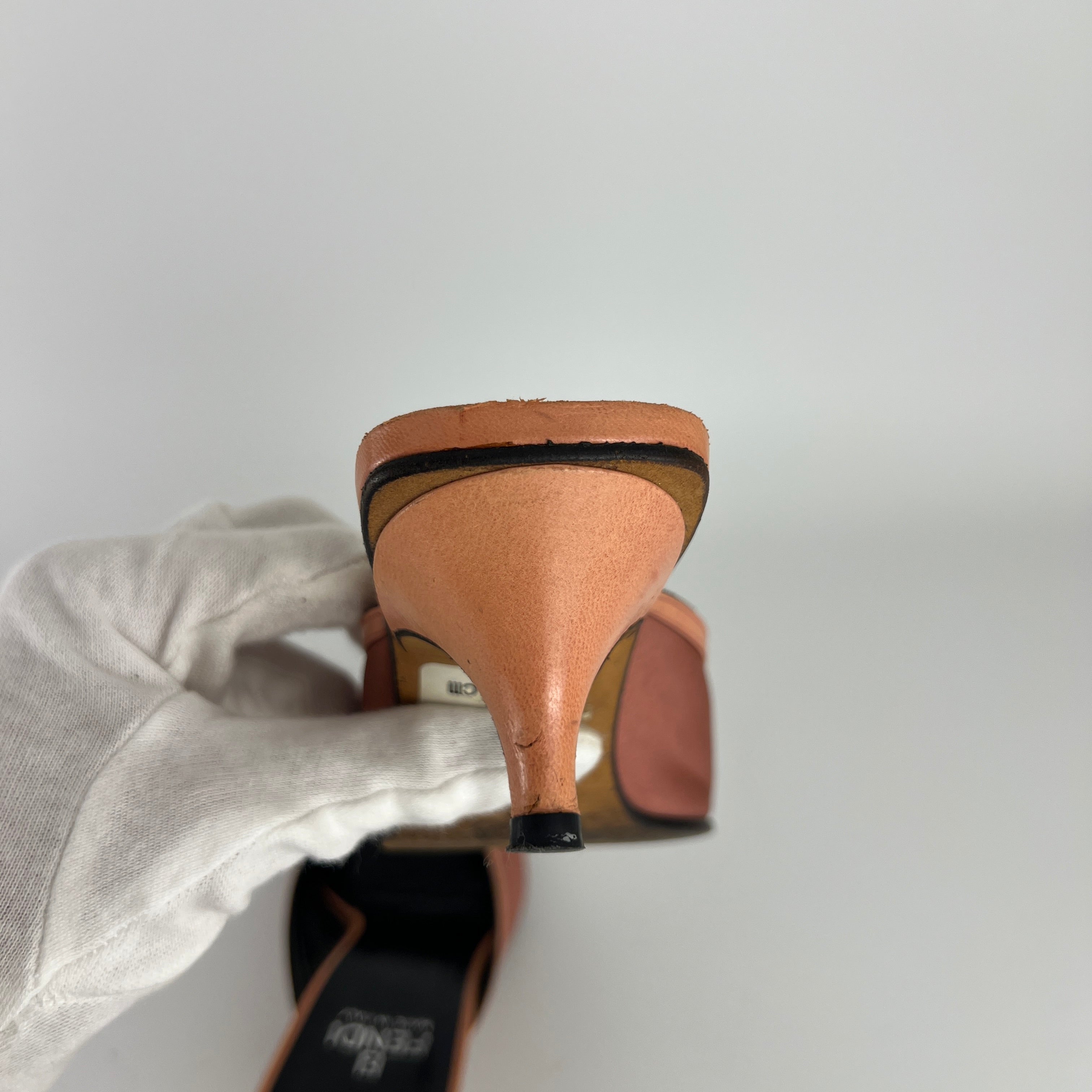 Fendi | Vintage Dusty Pink Satin Leather Trim Kitten Heel Slide Mules (36)