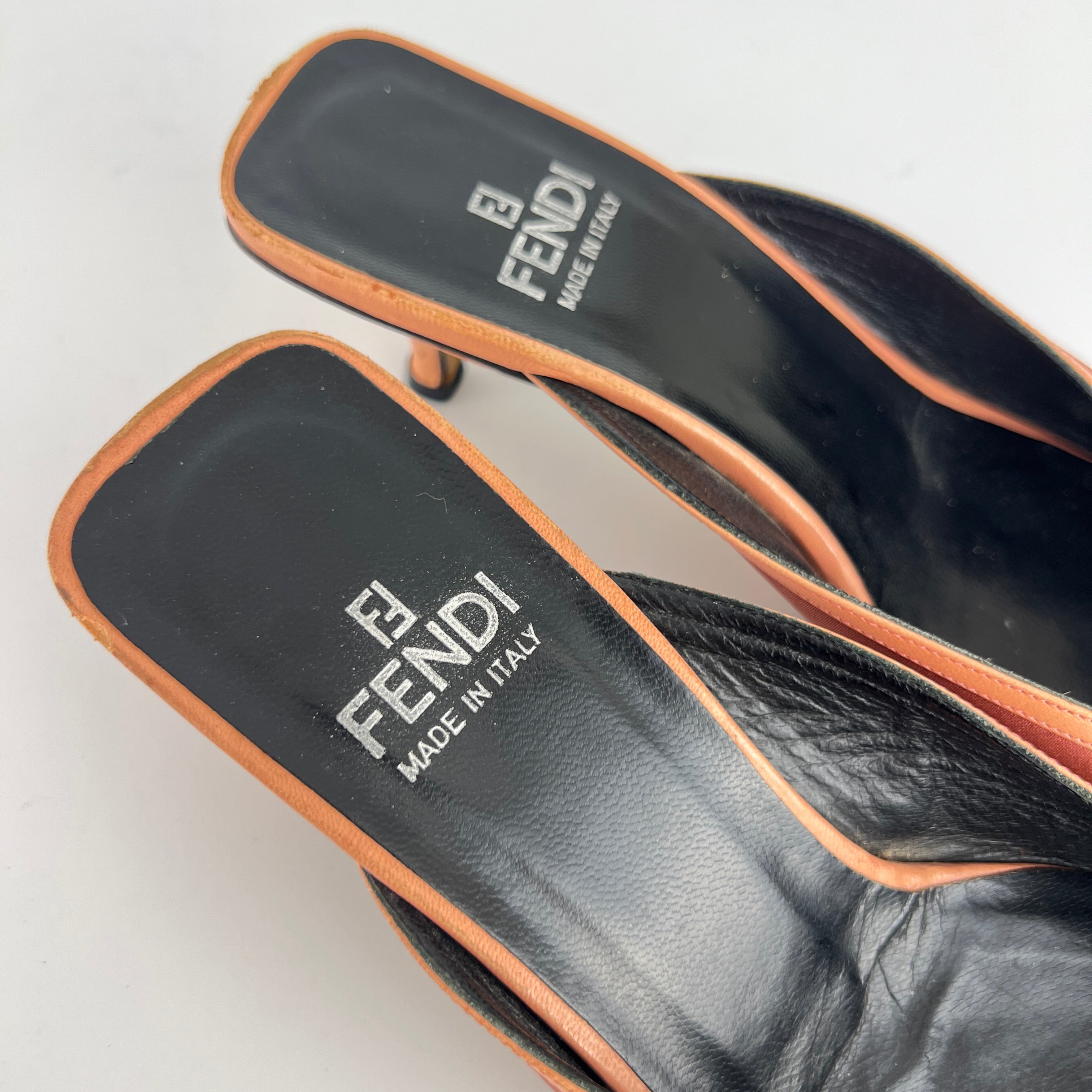 Fendi | Vintage Dusty Pink Satin Leather Trim Kitten Heel Slide Mules (36)