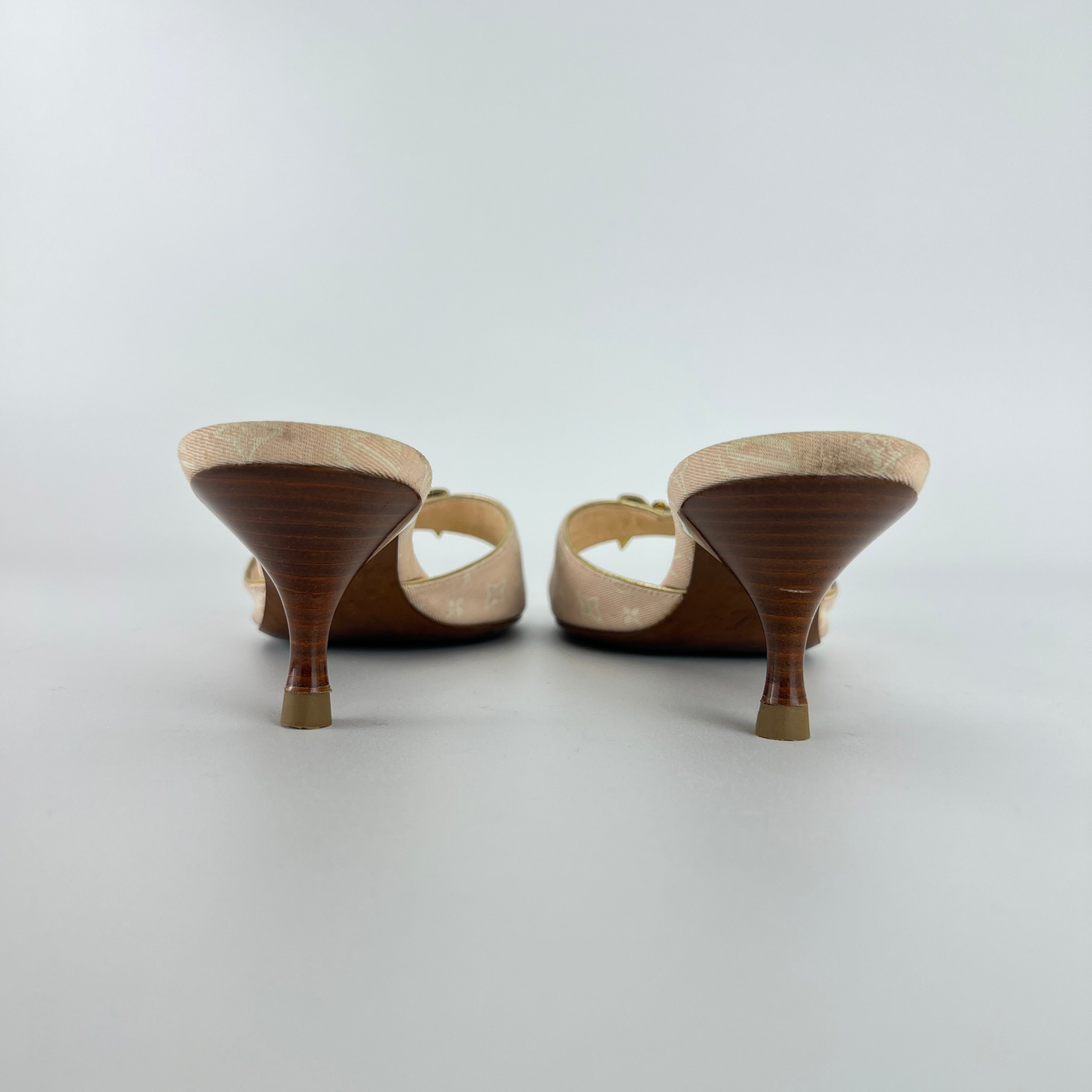 Louis Vuitton | Vintage Pink Monogram Canvas Gold Bow Slide Mules (35.5)