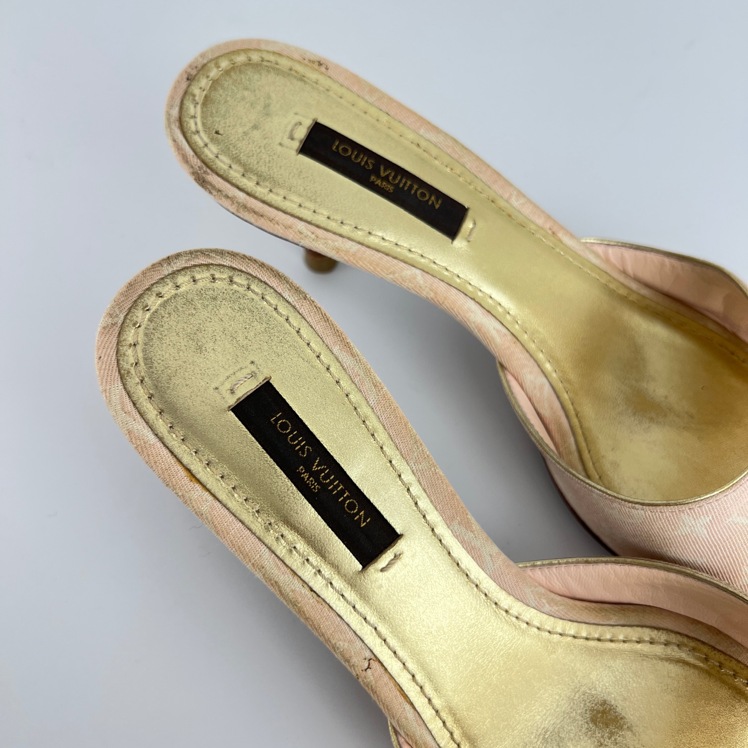 Louis Vuitton | Vintage Pink Monogram Canvas Gold Bow Slide Mules (35.5)