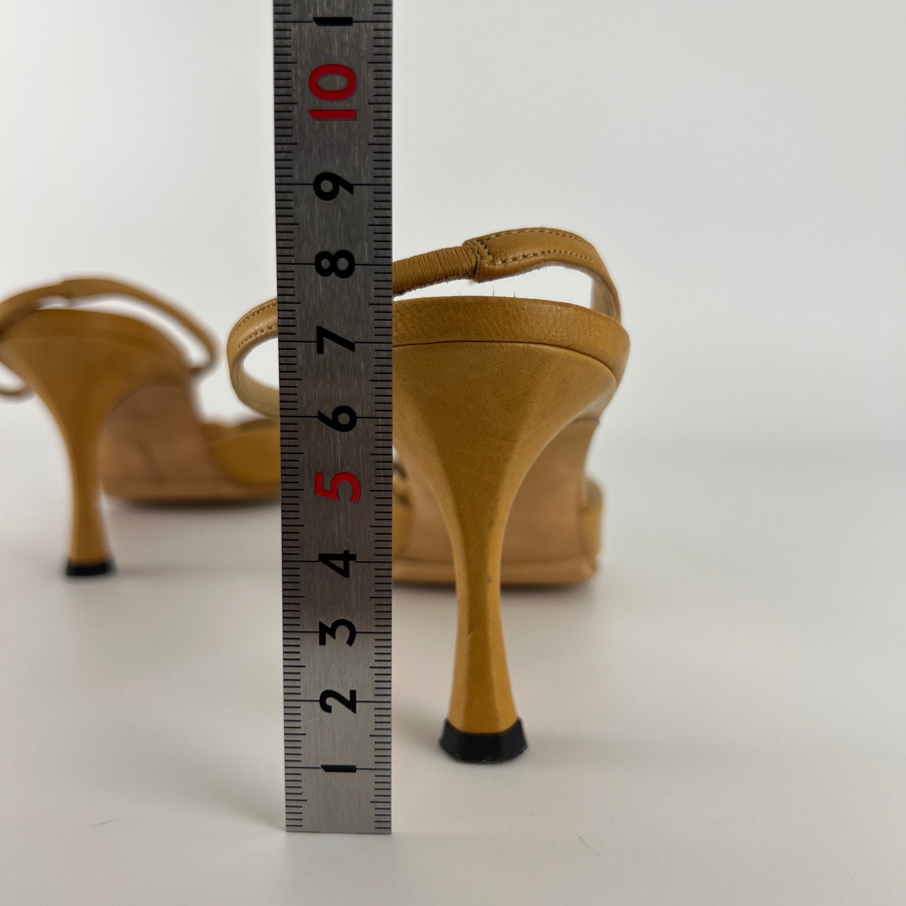 Manolo Blahnik | Vintage Nude Leather Cross Strap Pointed Toe Slingback Heels (37)