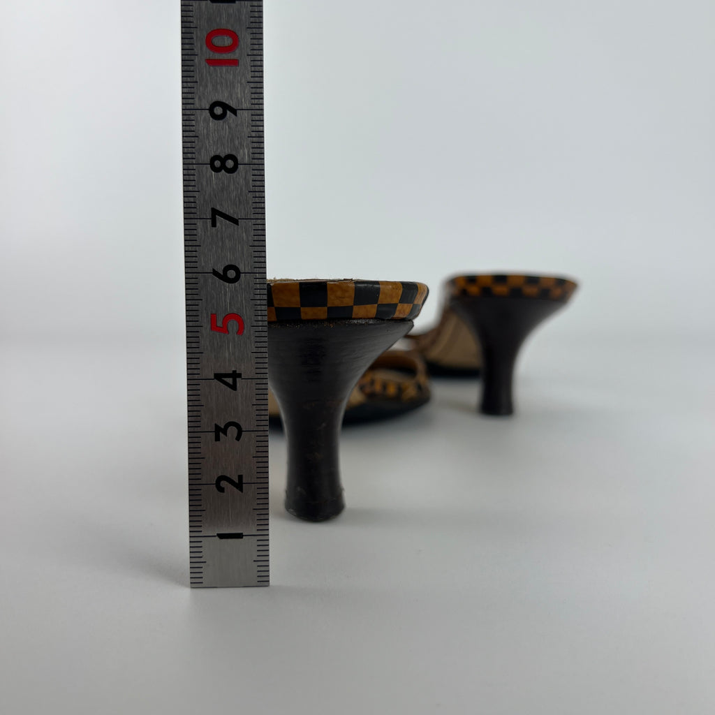 Louis Vuitton | Vintage Damier Gold Logo Checkered Kitten Heel Slide Mules (36)