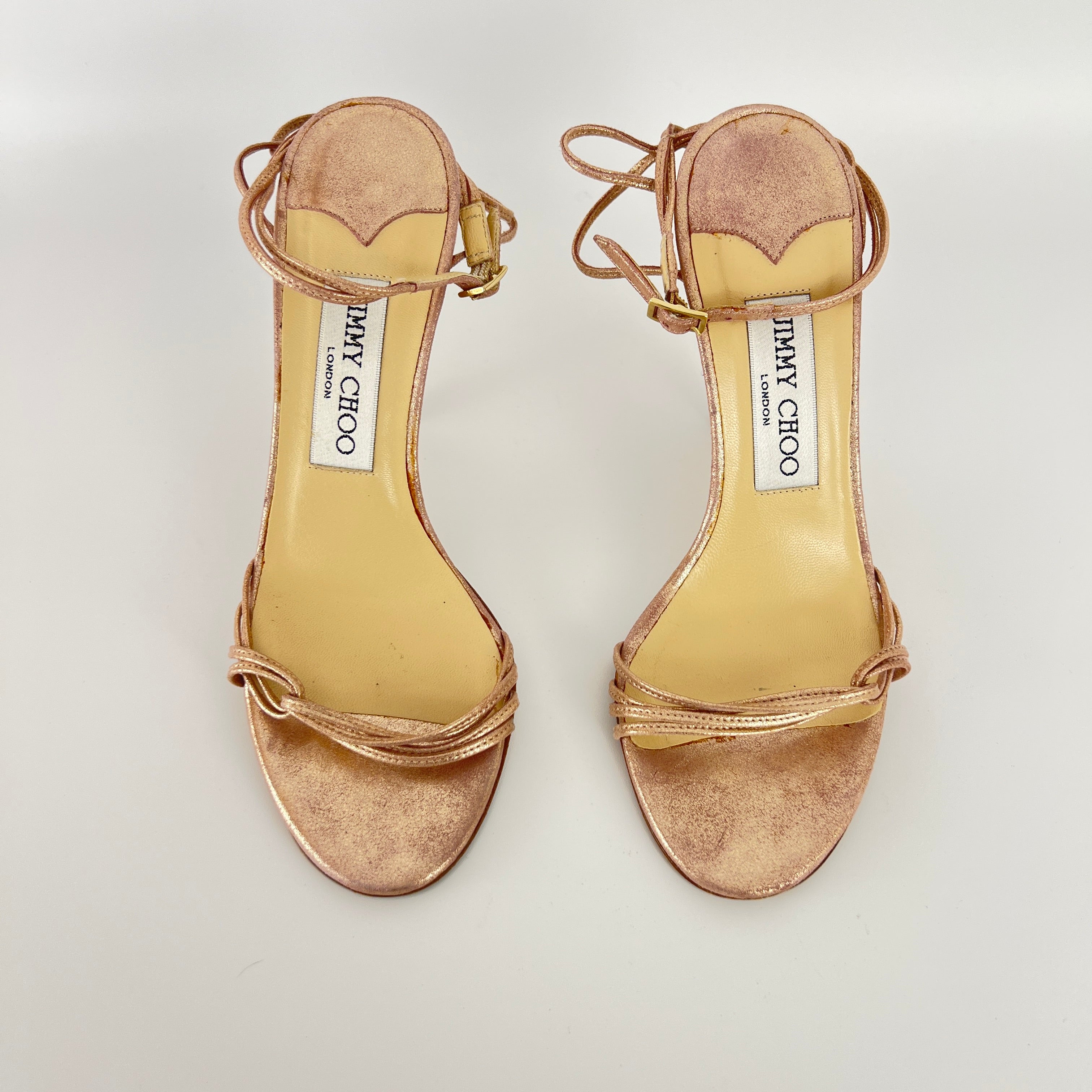 Jimmy Choo | Metallic Rose Gold Leather Strappy Sandal Stiletto Heels(35.5)