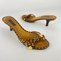 Louis Vuitton | Vintage Damier Gold Logo Checkered Kitten Heel Slide Mules (36)