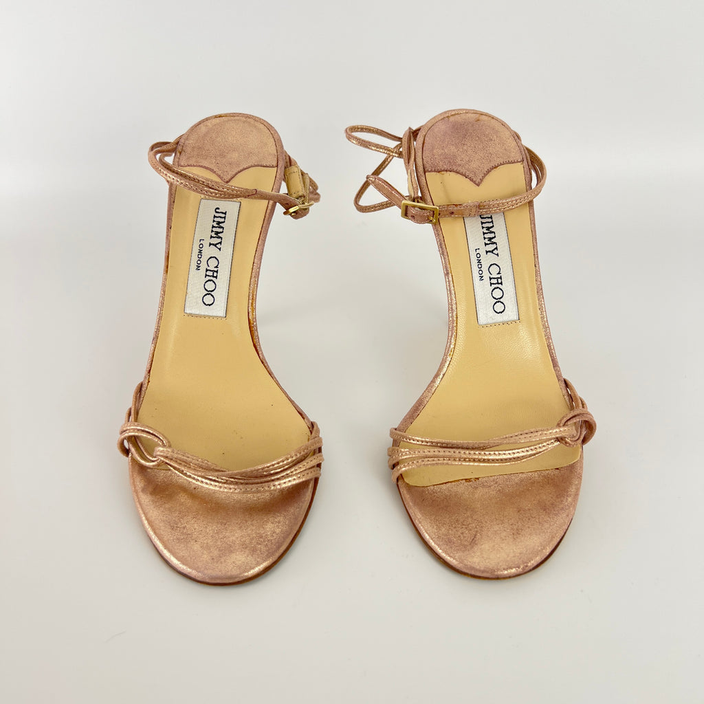 Jimmy Choo | Metallic Rose Gold Leather Strappy Sandal Stiletto Heels(35.5)