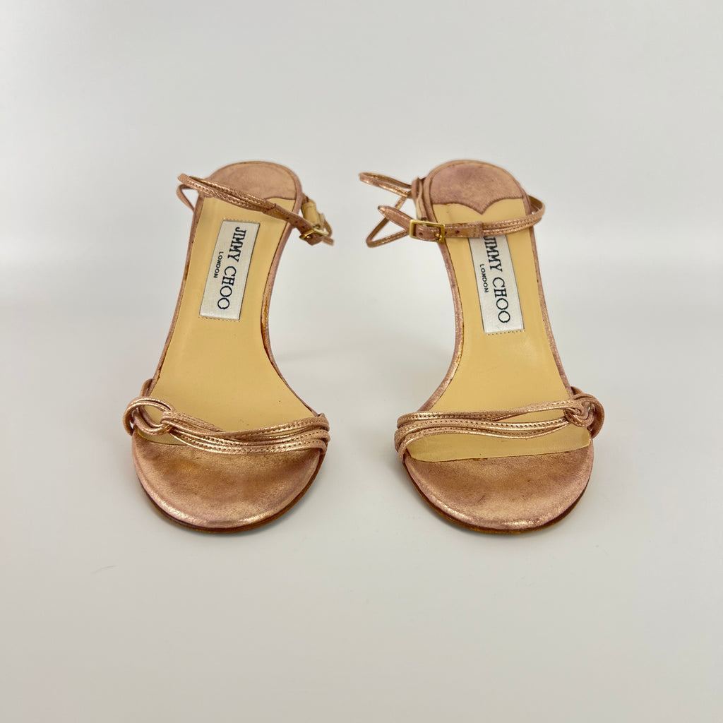 Jimmy Choo | Metallic Rose Gold Leather Strappy Sandal Stiletto Heels(35.5)