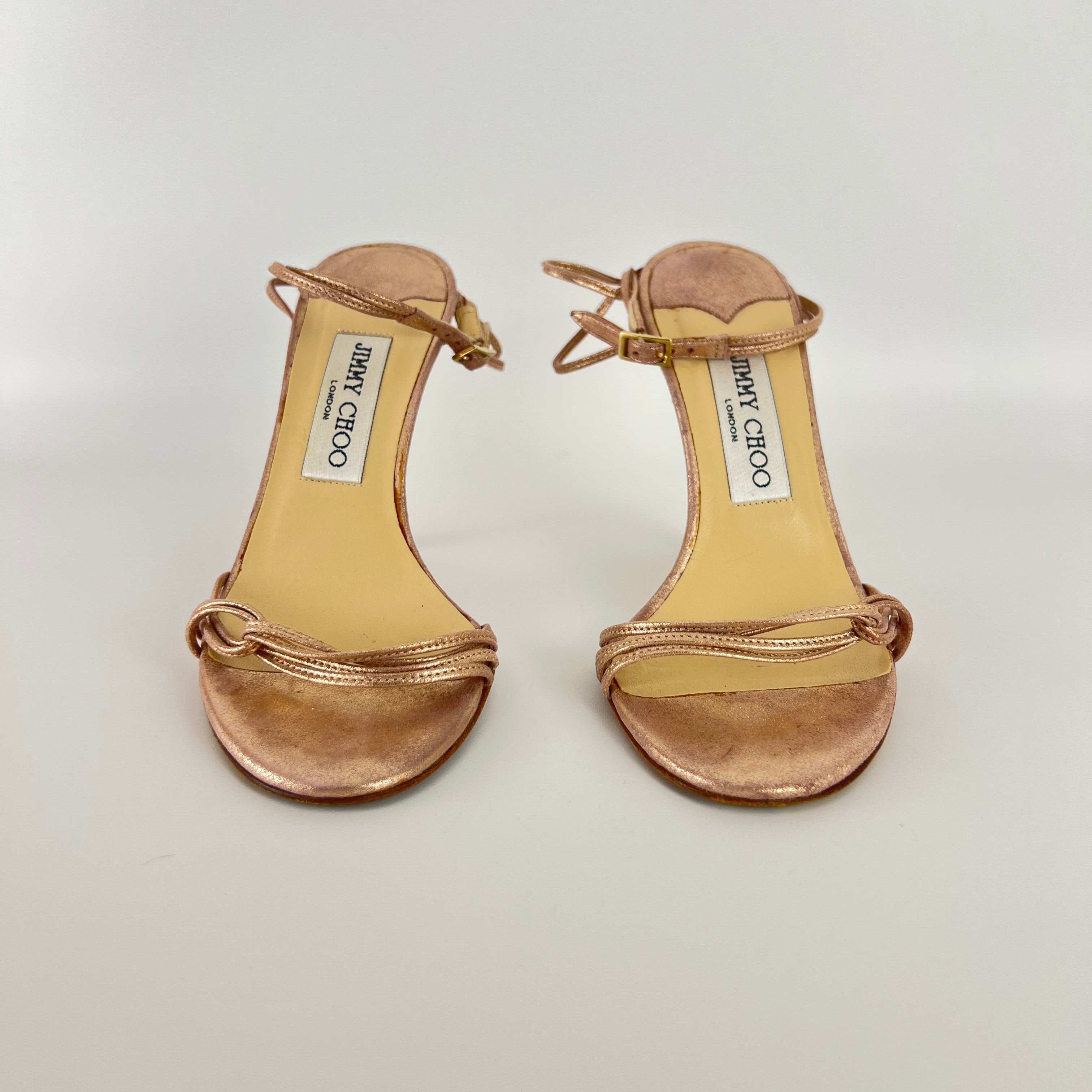 Jimmy Choo | Metallic Rose Gold Leather Strappy Sandal Stiletto Heels(35.5)