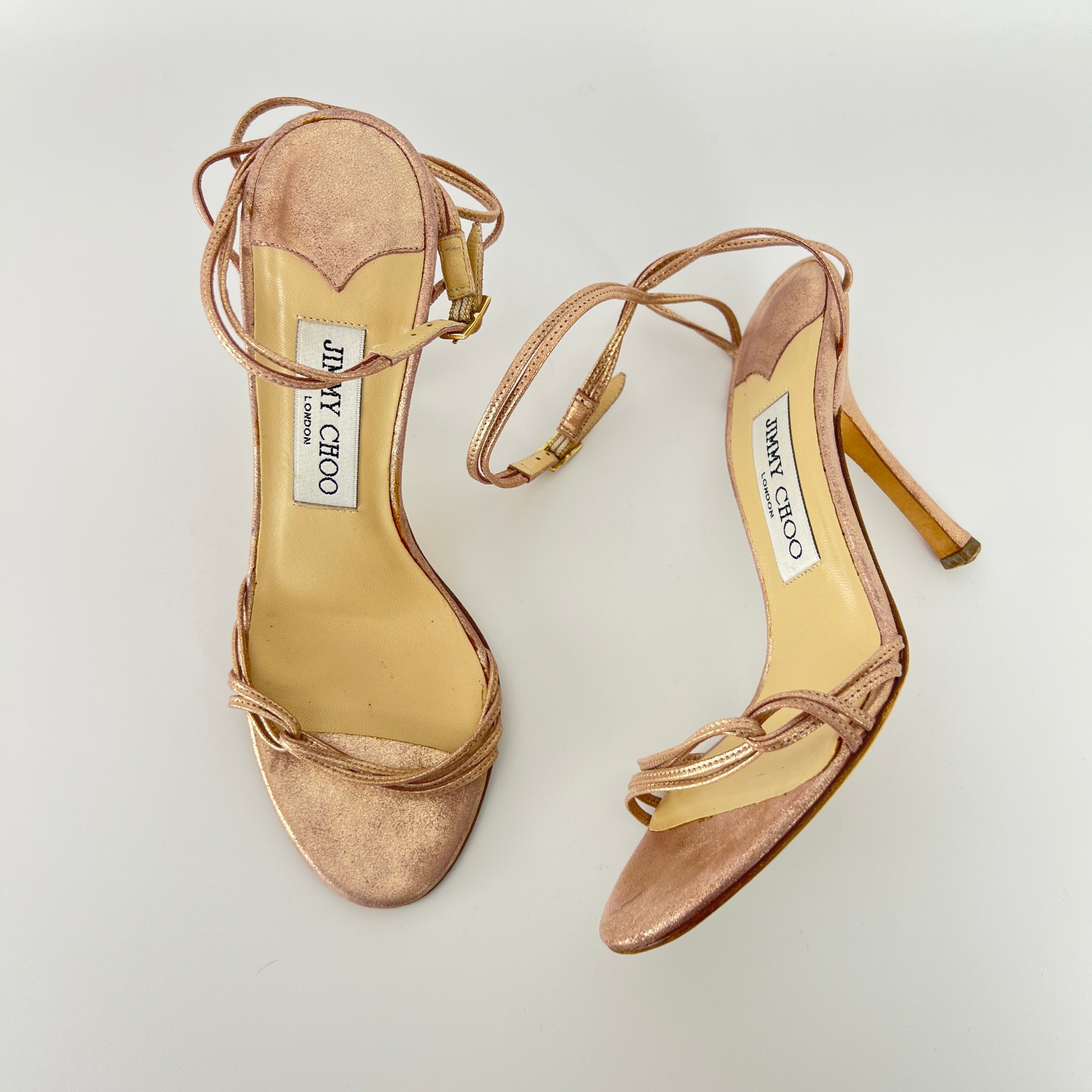 Jimmy Choo | Metallic Rose Gold Leather Strappy Sandal Stiletto Heels(35.5)
