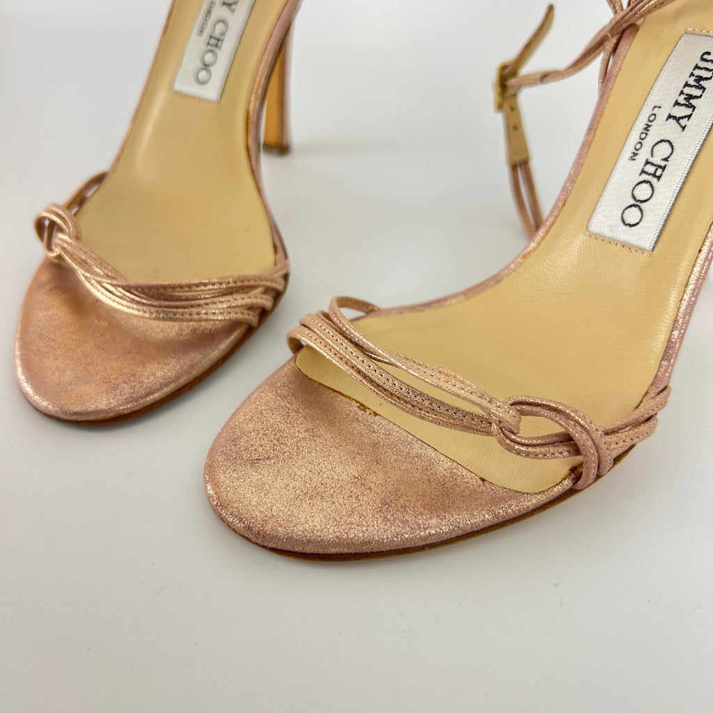 Jimmy Choo | Metallic Rose Gold Leather Strappy Sandal Stiletto Heels(35.5)