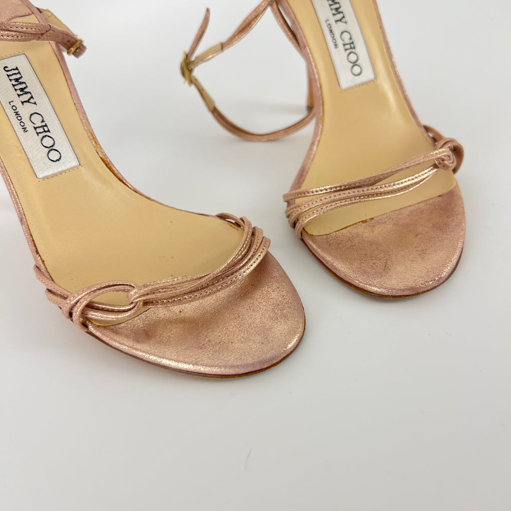 Jimmy Choo | Metallic Rose Gold Leather Strappy Sandal Stiletto Heels(35.5)