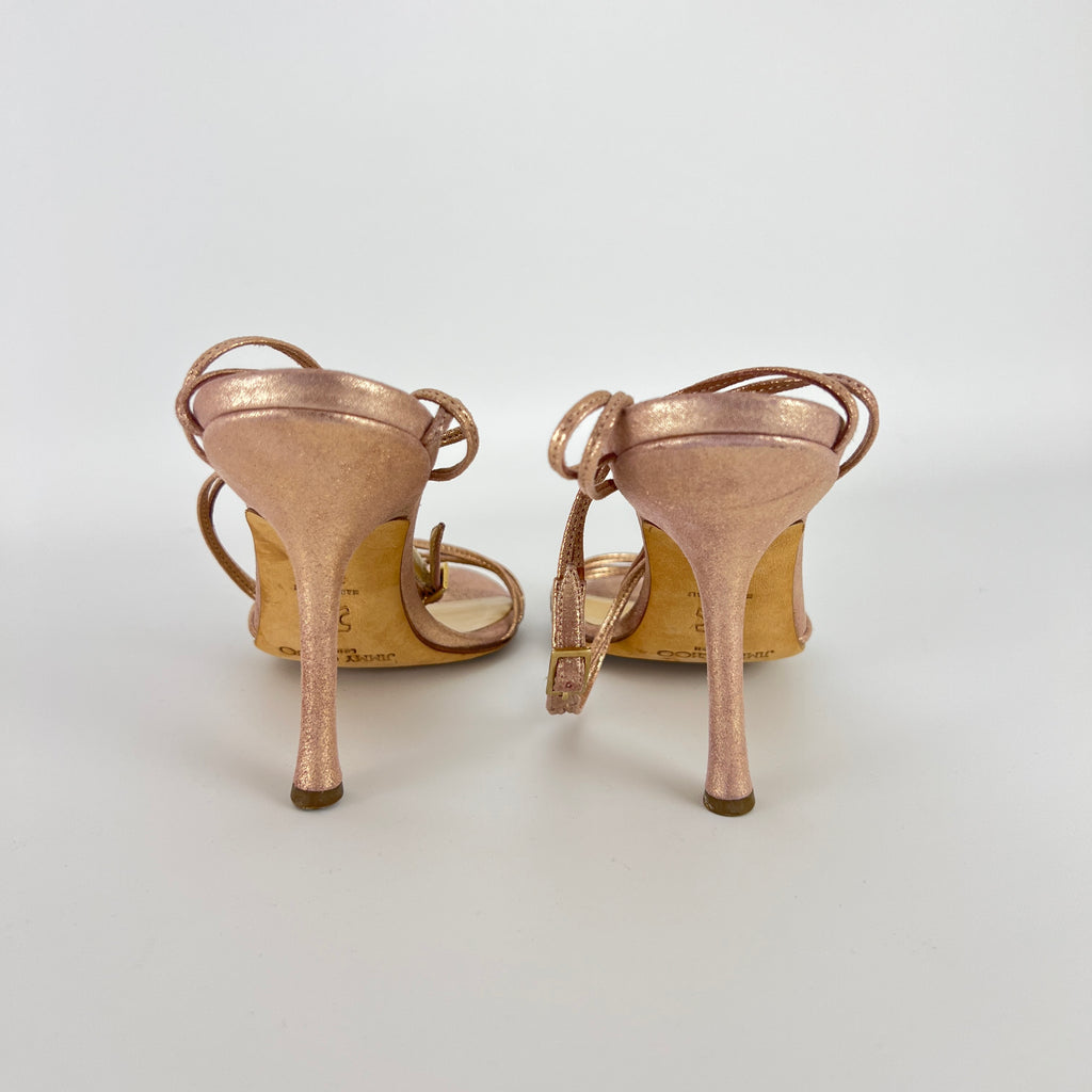 Jimmy Choo | Metallic Rose Gold Leather Strappy Sandal Stiletto Heels(35.5)