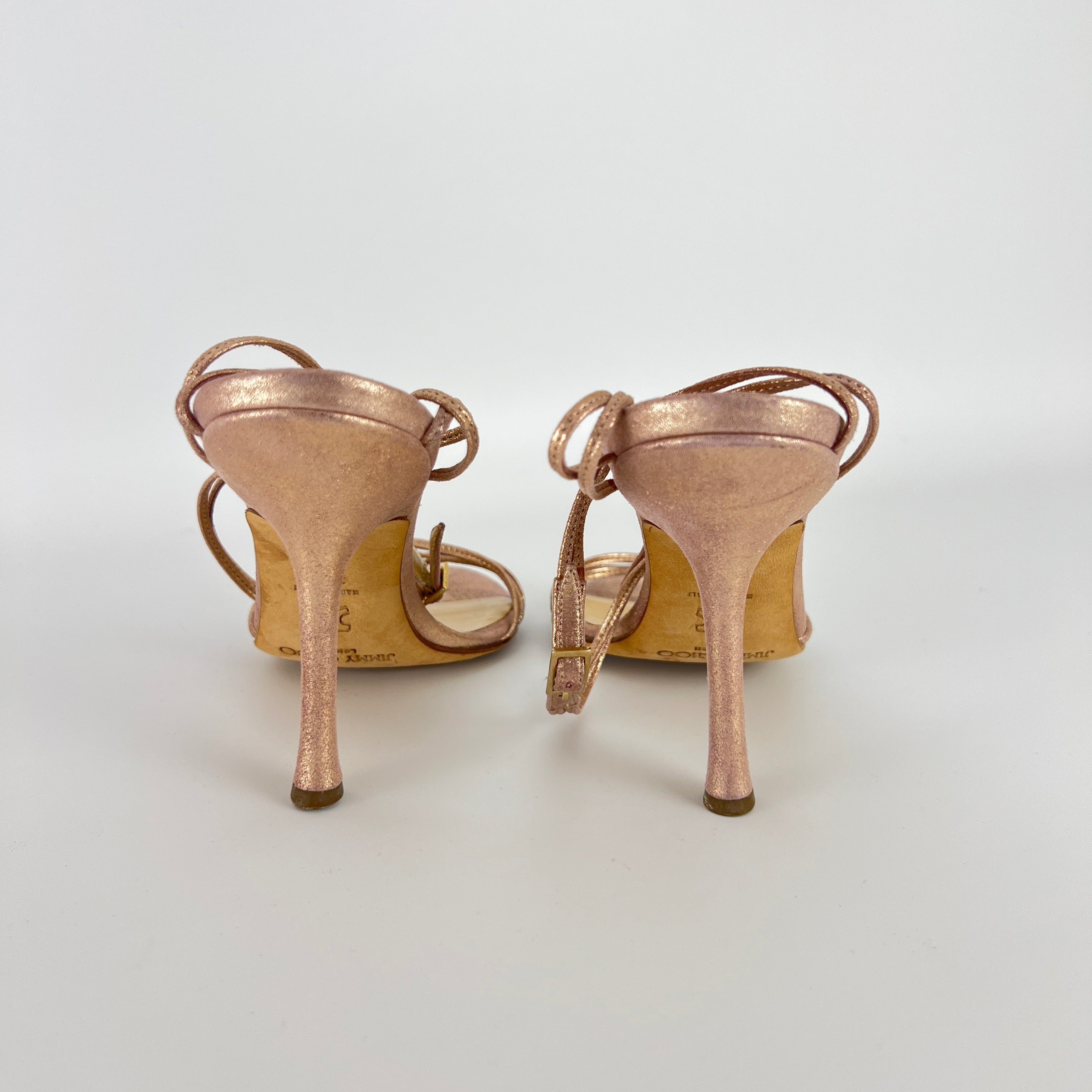 Jimmy Choo | Metallic Rose Gold Leather Strappy Sandal Stiletto Heels(35.5)
