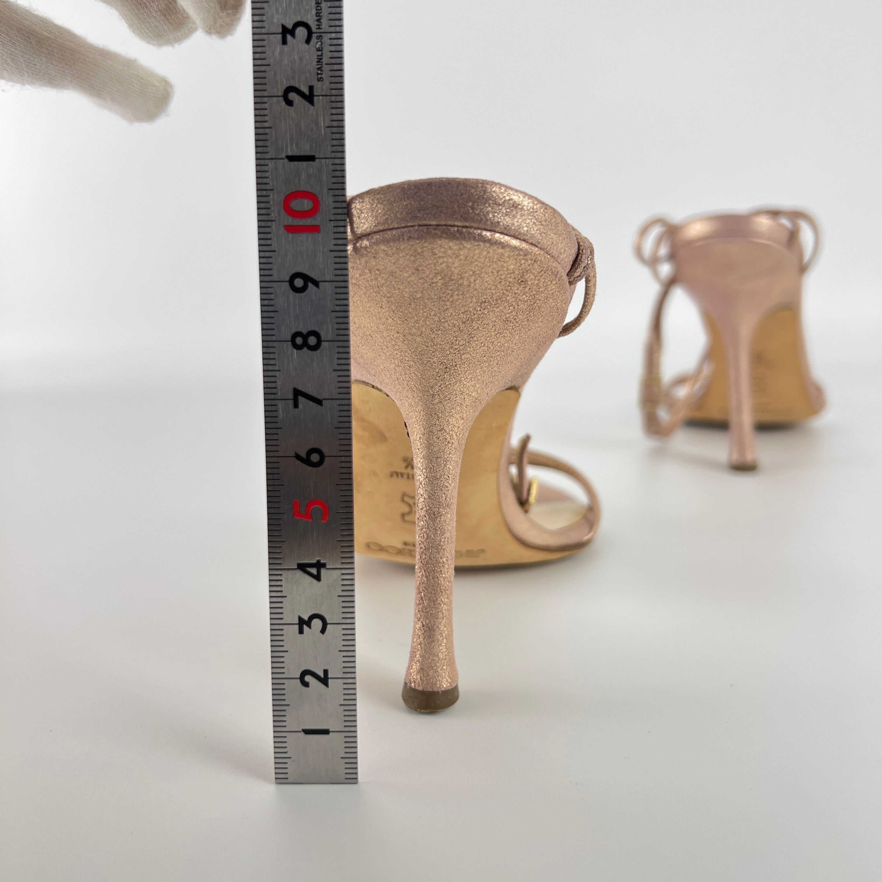 Jimmy Choo | Metallic Rose Gold Leather Strappy Sandal Stiletto Heels(35.5)