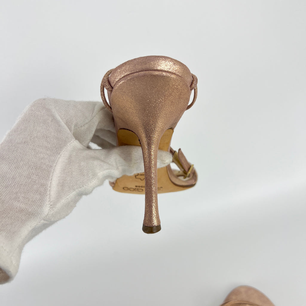 Jimmy Choo | Metallic Rose Gold Leather Strappy Sandal Stiletto Heels(35.5)