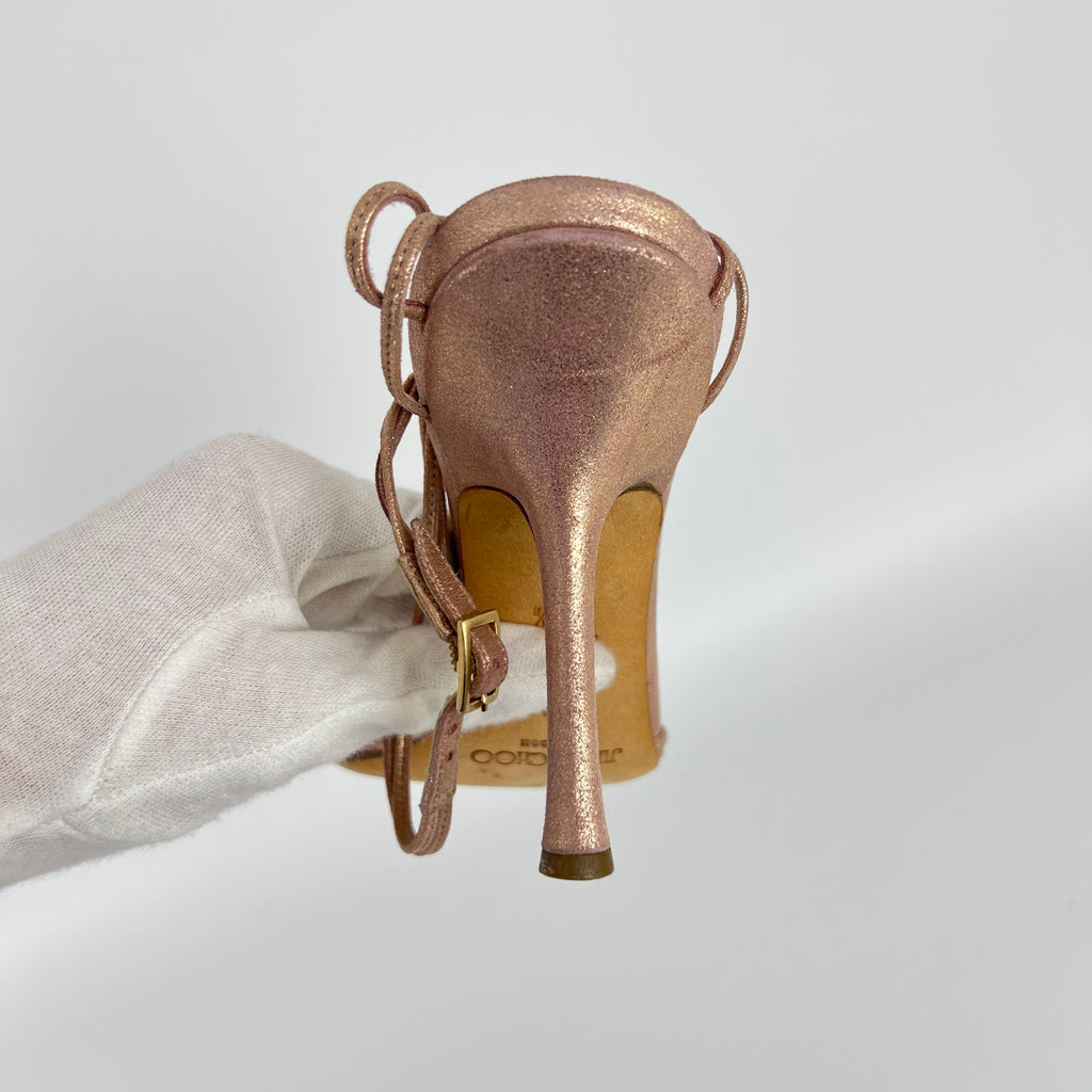 Jimmy Choo | Metallic Rose Gold Leather Strappy Sandal Stiletto Heels(35.5)