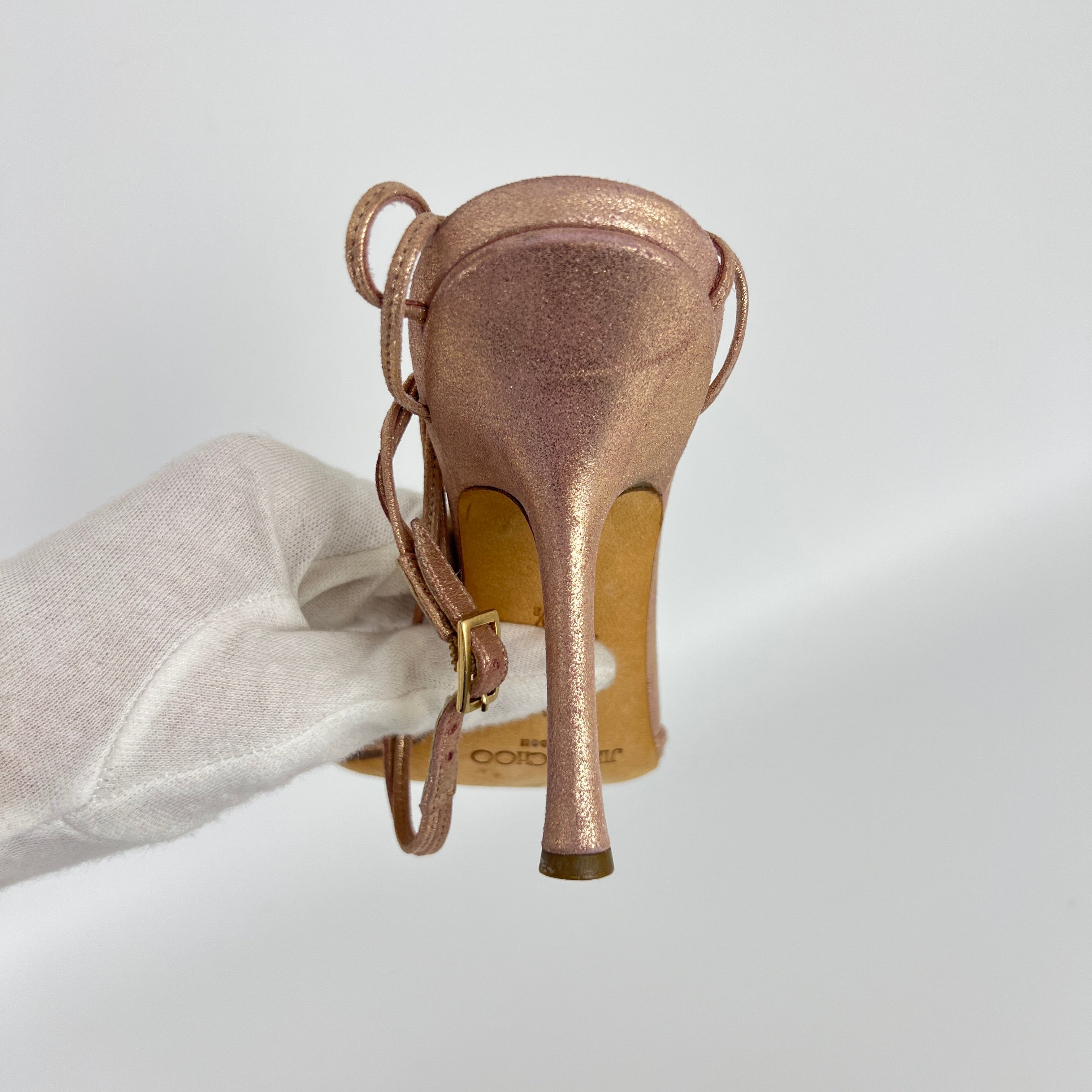 Jimmy Choo | Metallic Rose Gold Leather Strappy Sandal Stiletto Heels(35.5)