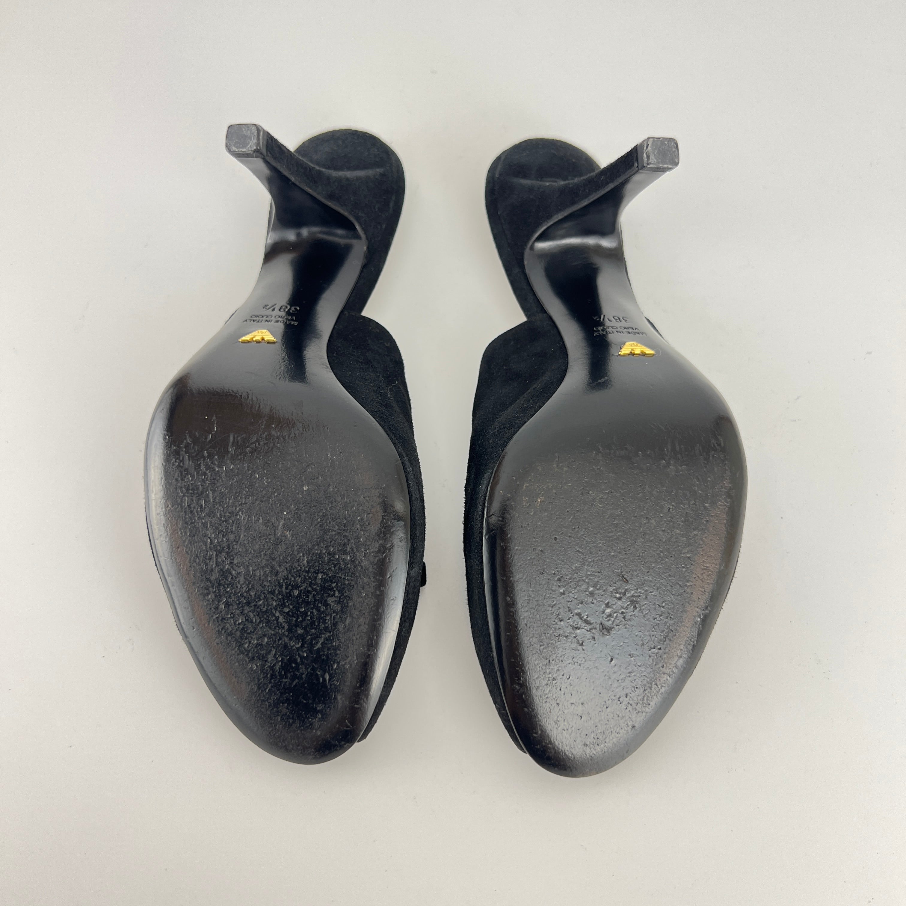 Armani | Black Suede Leather Cut-Out Slide Mules (38.5)