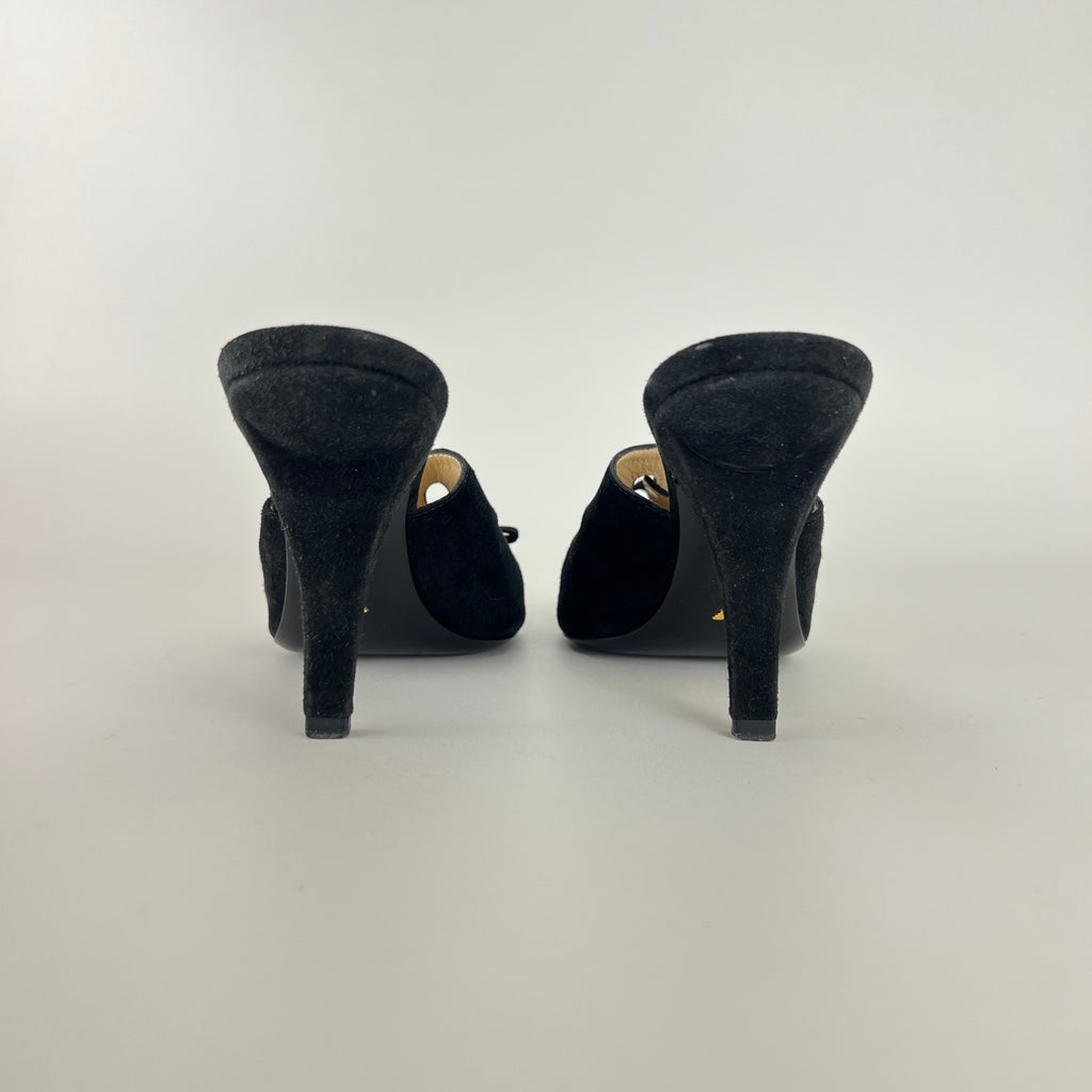 Armani | Black Suede Leather Cut-Out Slide Mules (38.5)
