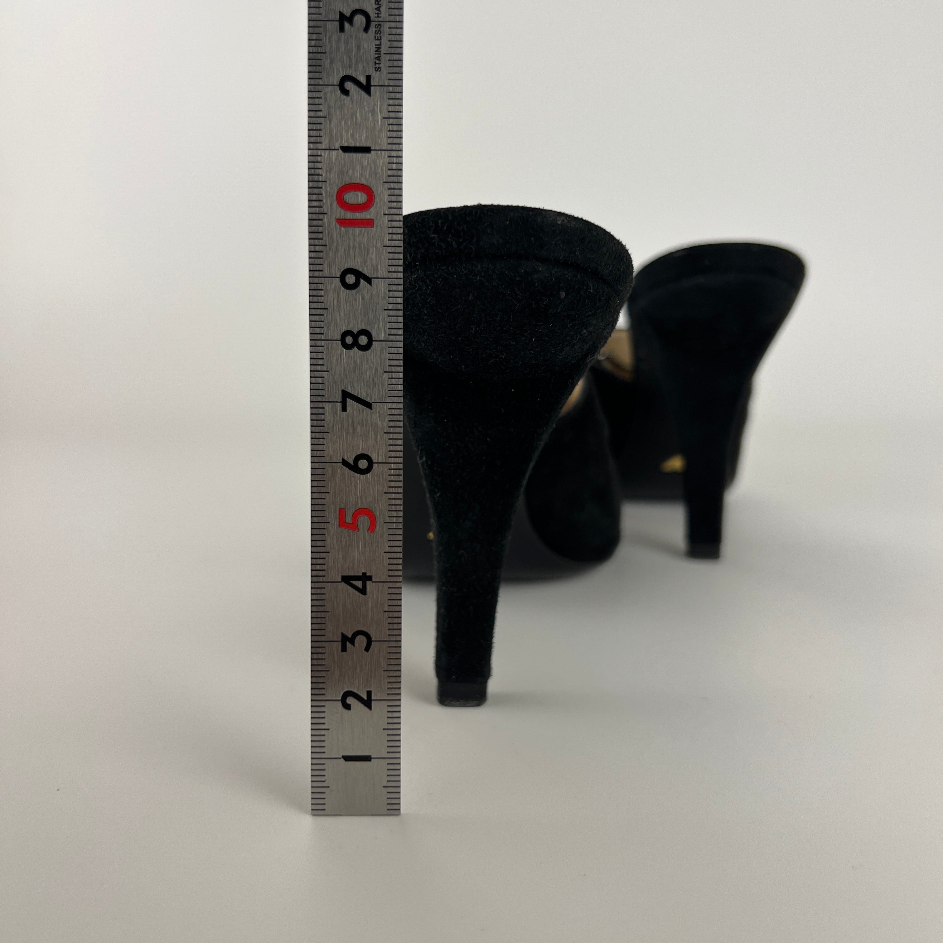 Armani | Black Suede Leather Cut-Out Slide Mules (38.5)