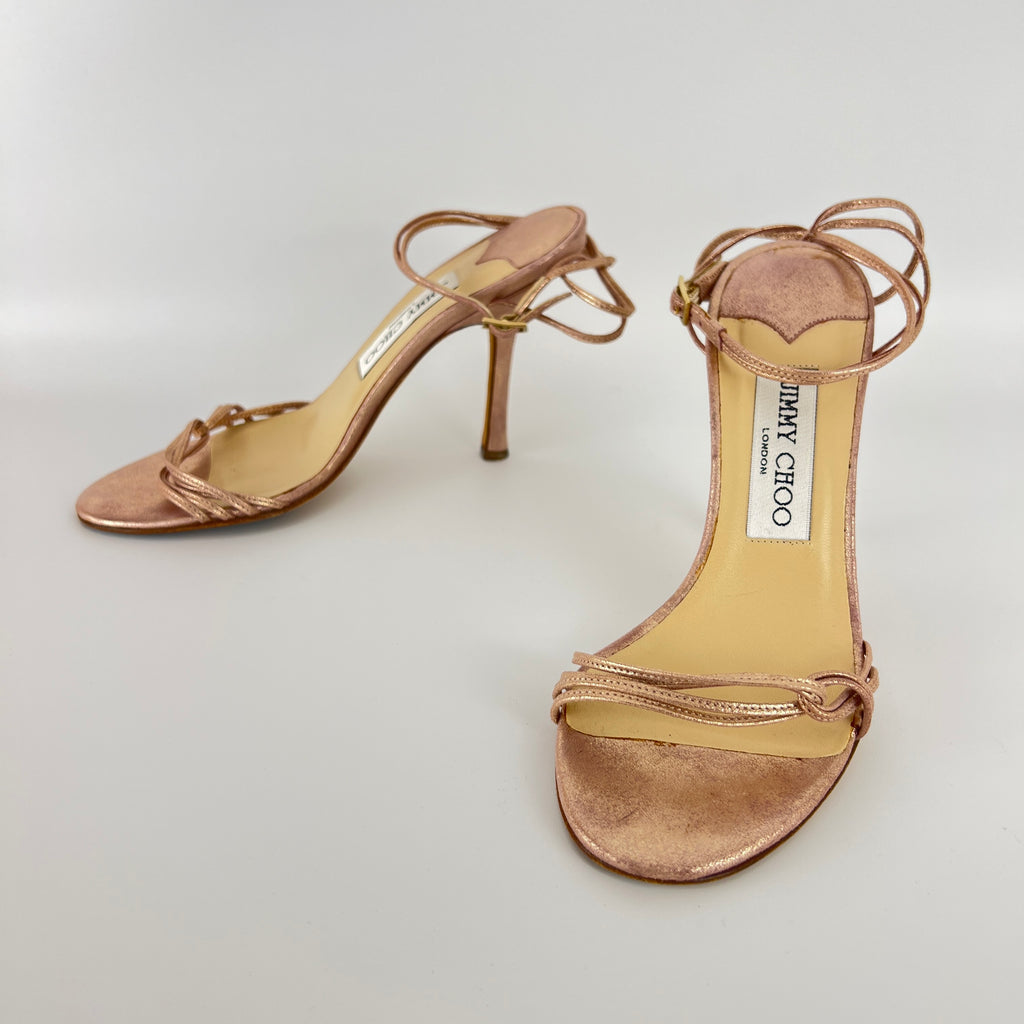 Jimmy Choo | Metallic Rose Gold Leather Strappy Sandal Stiletto Heels(35.5)