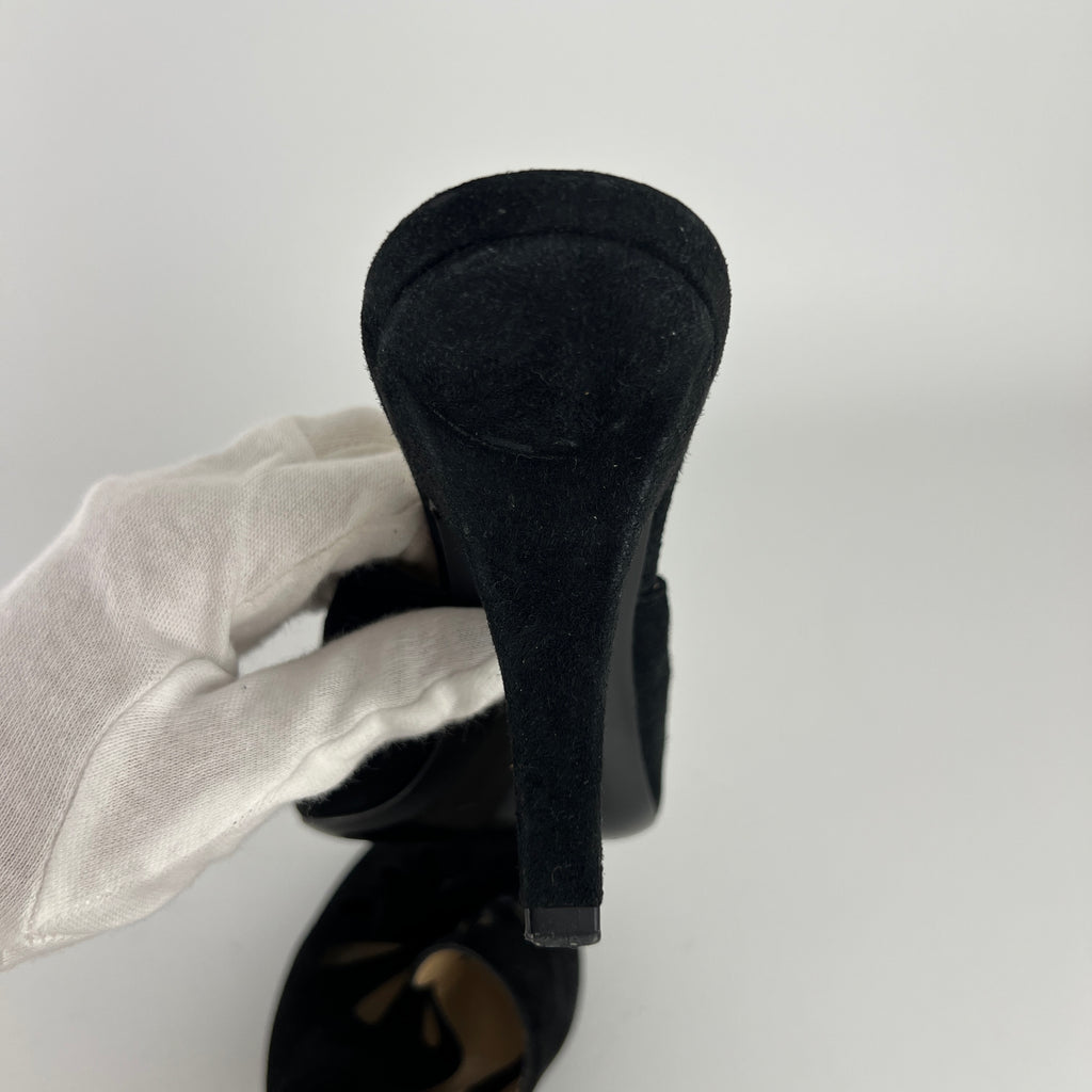 Armani | Black Suede Leather Cut-Out Slide Mules (38.5)