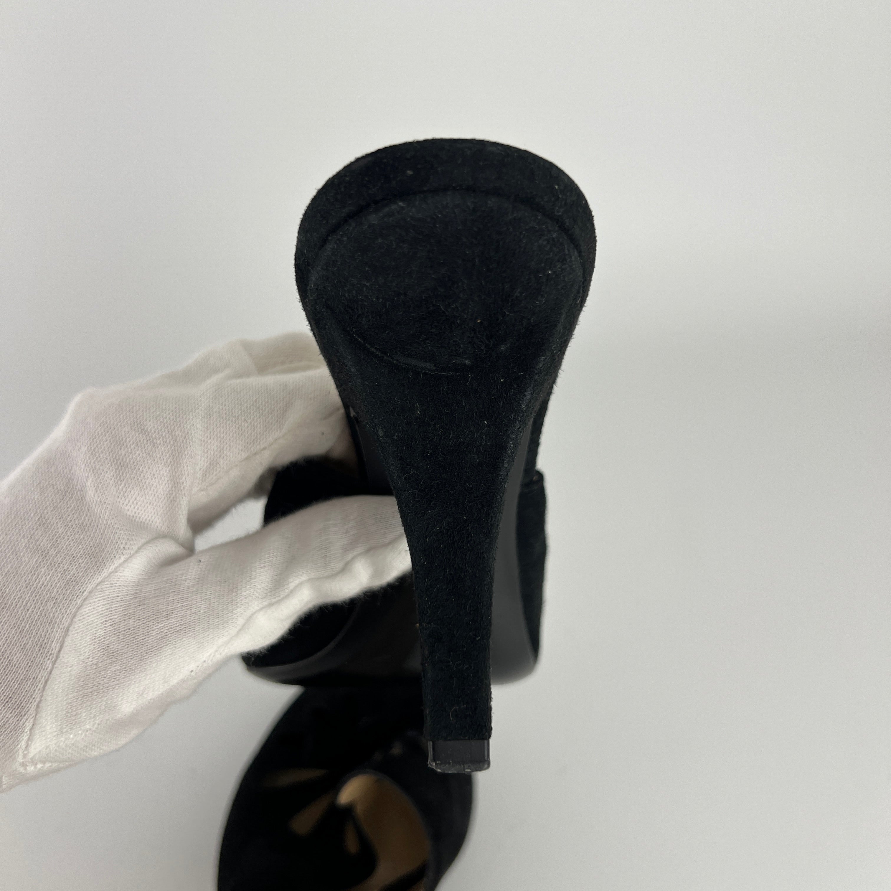 Armani | Black Suede Leather Cut-Out Slide Mules (38.5)
