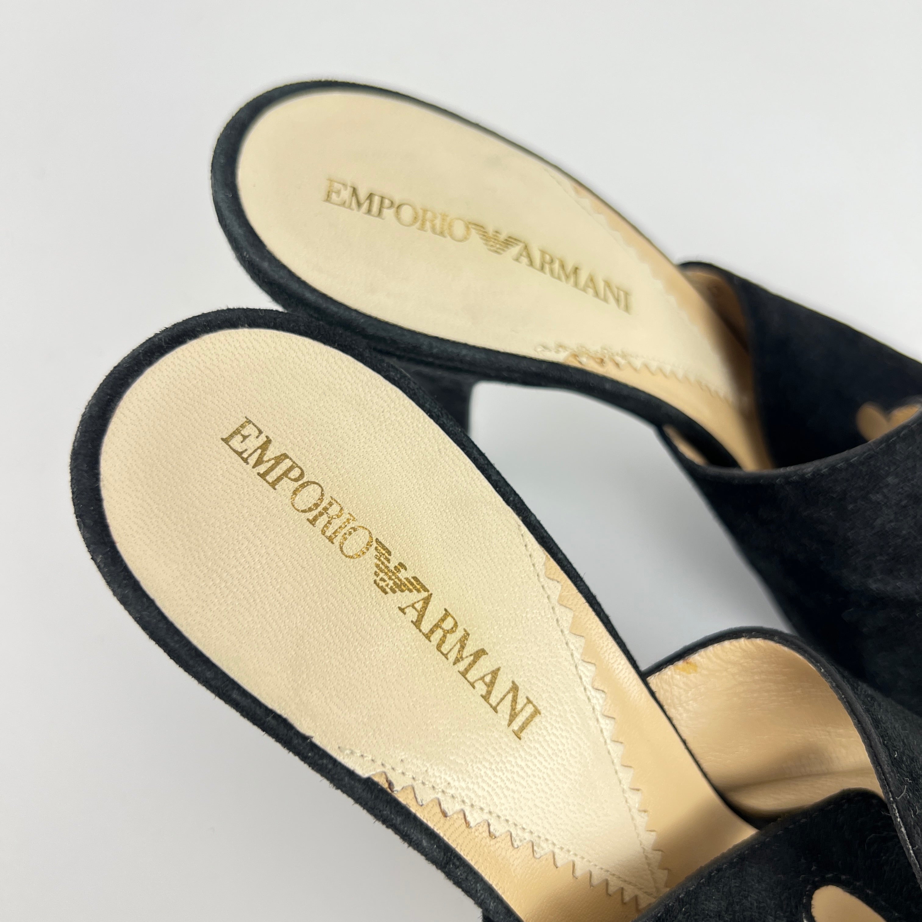 Armani | Black Suede Leather Cut-Out Slide Mules (38.5)