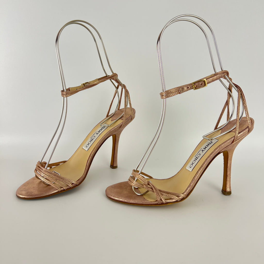 Jimmy Choo | Metallic Rose Gold Leather Strappy Sandal Stiletto Heels(35.5)
