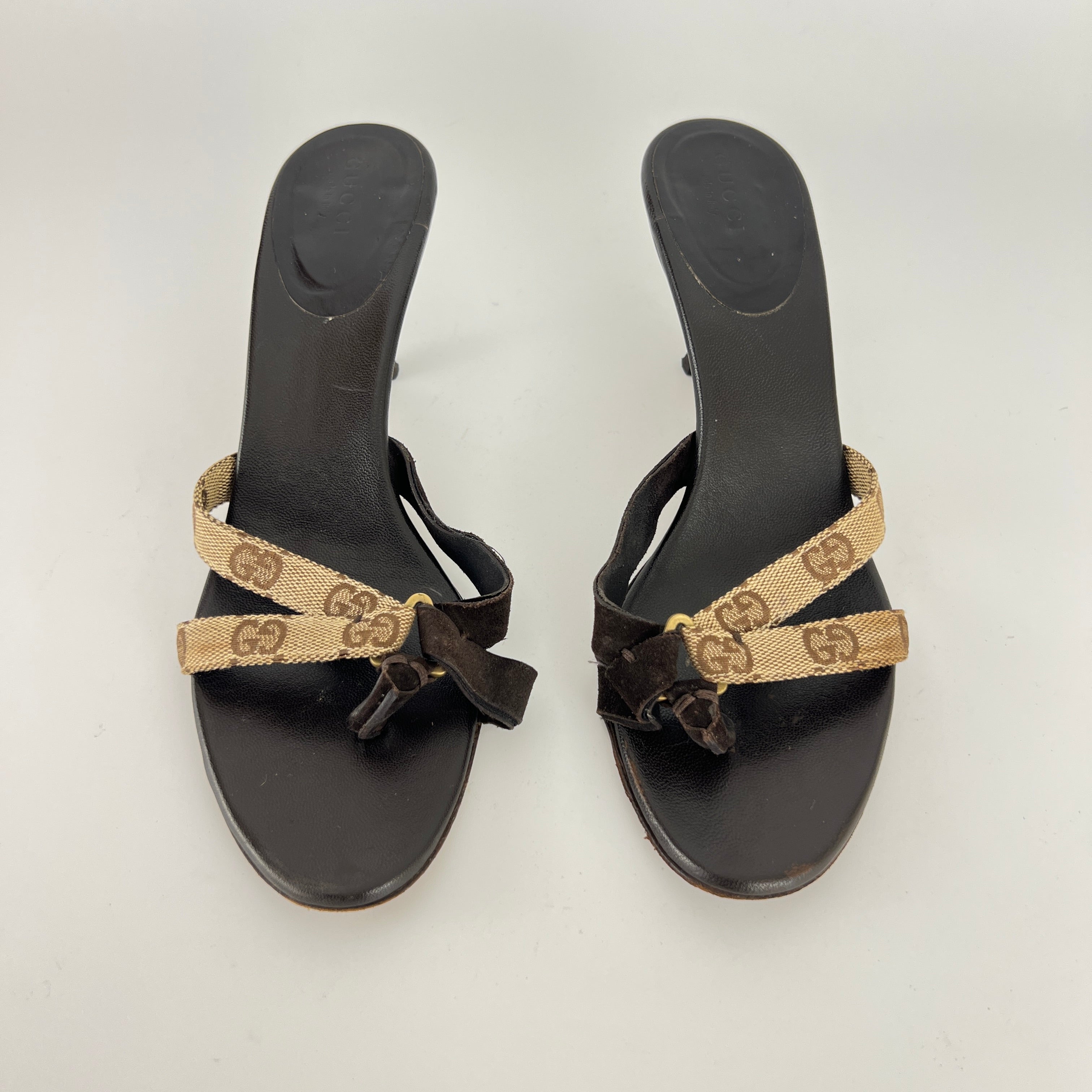 Gucci | Vintage Tom Ford Era GG Monogram Thong Strappy Sandal Heels (38)