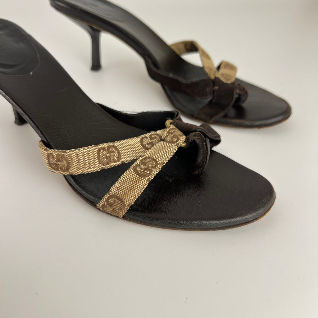 Gucci | Vintage Tom Ford Era GG Monogram Thong Strappy Sandal Heels (38)