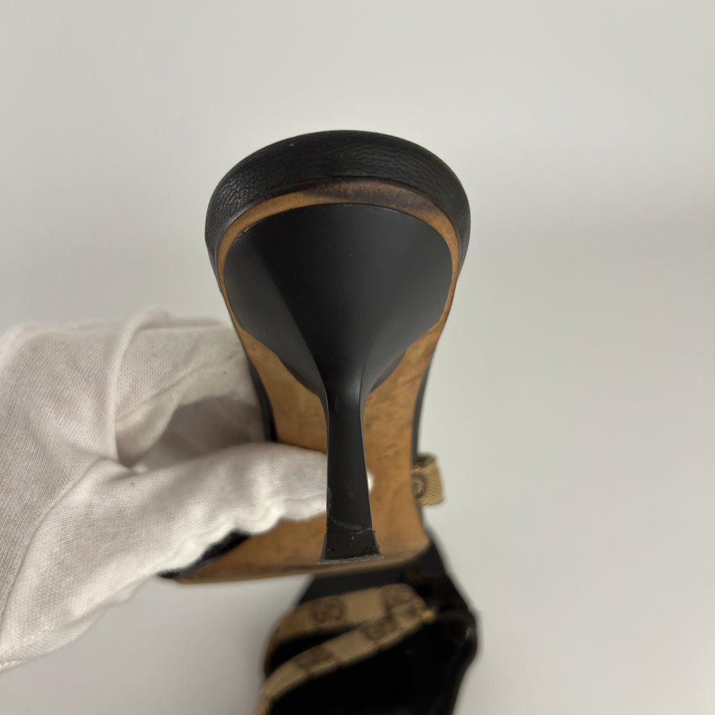 Gucci | Vintage Tom Ford Era GG Monogram Thong Strappy Sandal Heels (38)