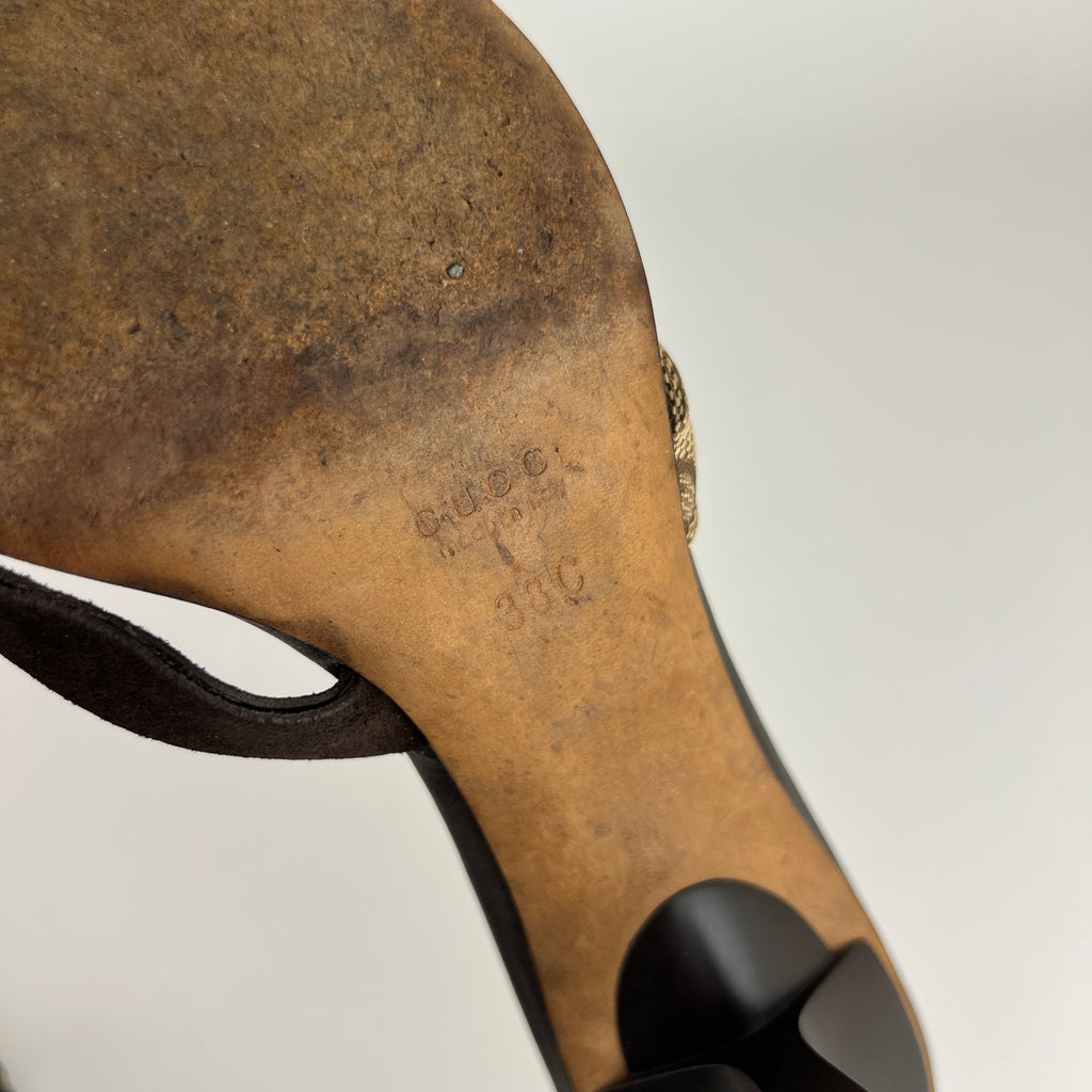 Gucci | Vintage Tom Ford Era GG Monogram Thong Strappy Sandal Heels (38)