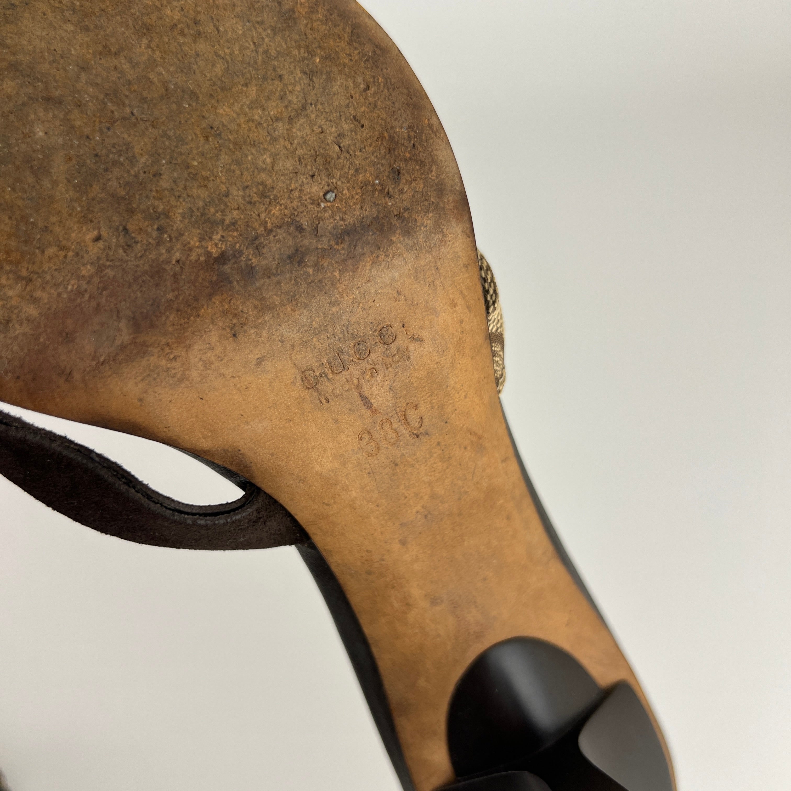 Gucci | Vintage Tom Ford Era GG Monogram Thong Strappy Sandal Heels (38)